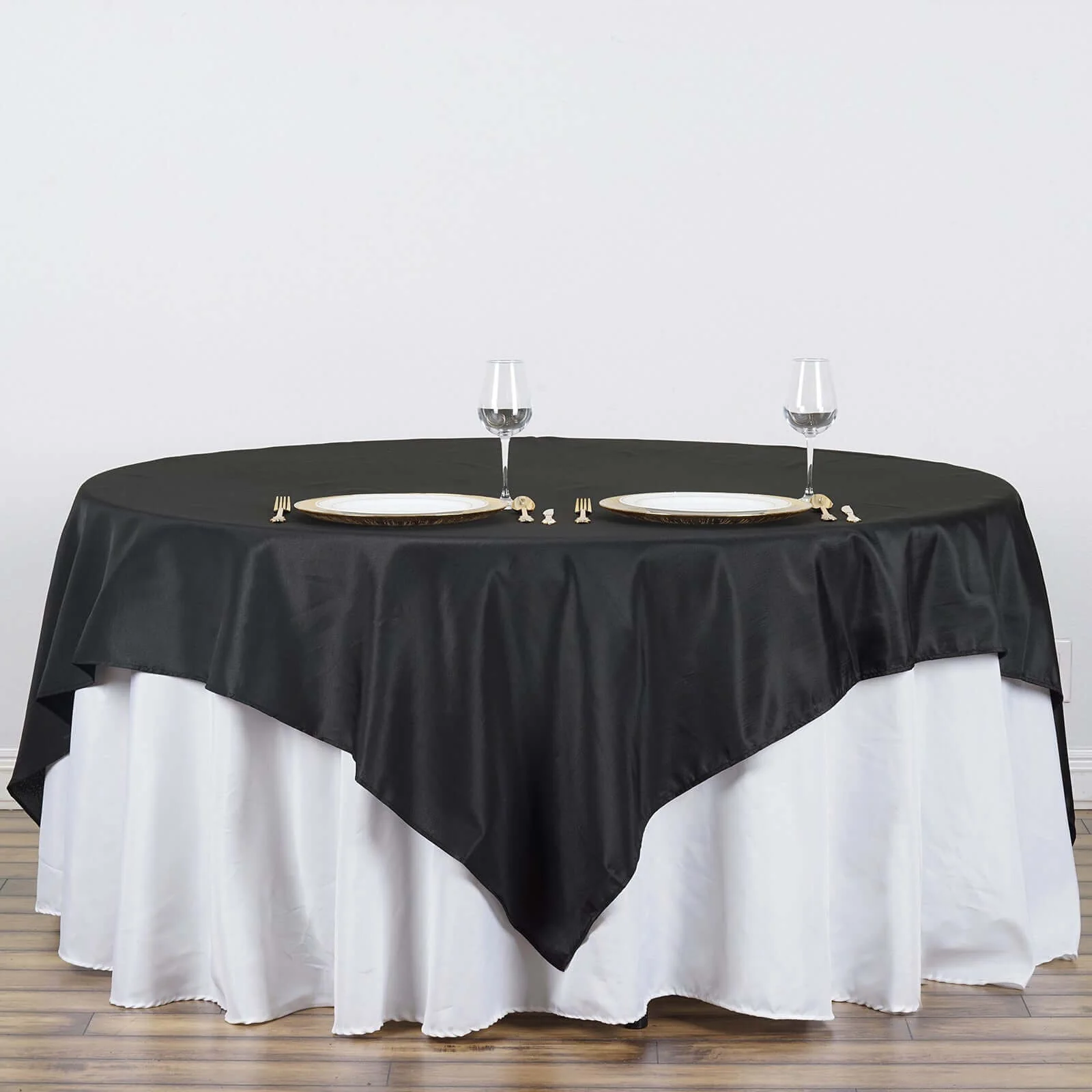 Polyester Square Table Overlay 90"x90" Black - Wrinkle-Resistant and Durable Table Topper for Weddings & Special Occasions