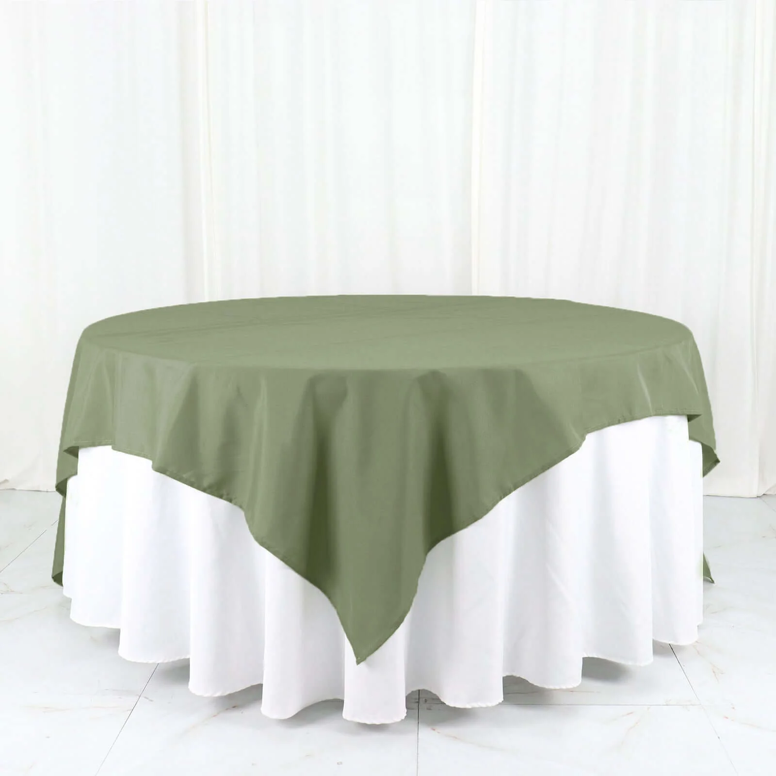 Polyester Square Table Overlay 90"x90" Dusty Sage Green - Wrinkle-Resistant & Durable Table Topper