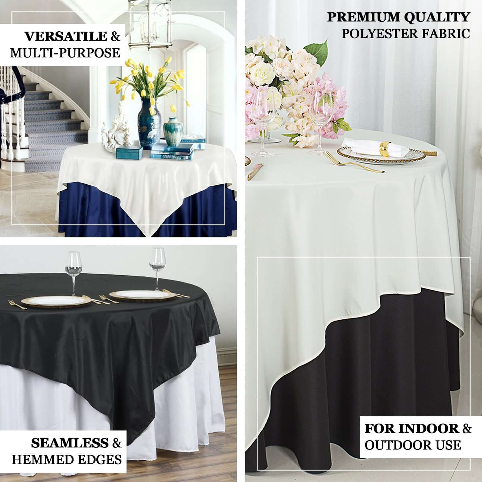Polyester Square Table Overlay 90"x90" Ivory - Wrinkle-Resistant & Durable Table Topper - Image 4
