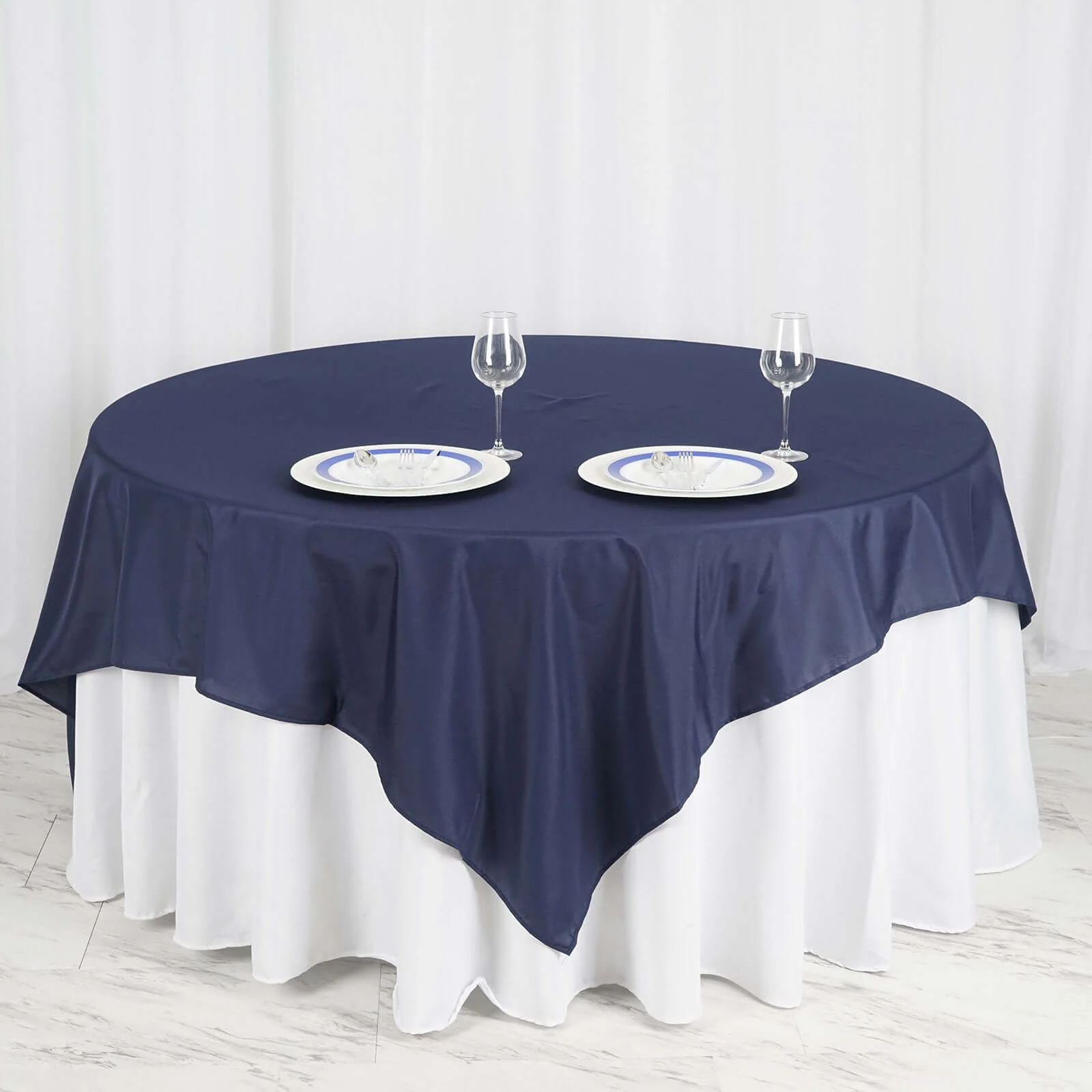 Polyester Square Table Overlay 90"x90" Navy Blue - Wrinkle-Resistant & Durable Table Topper