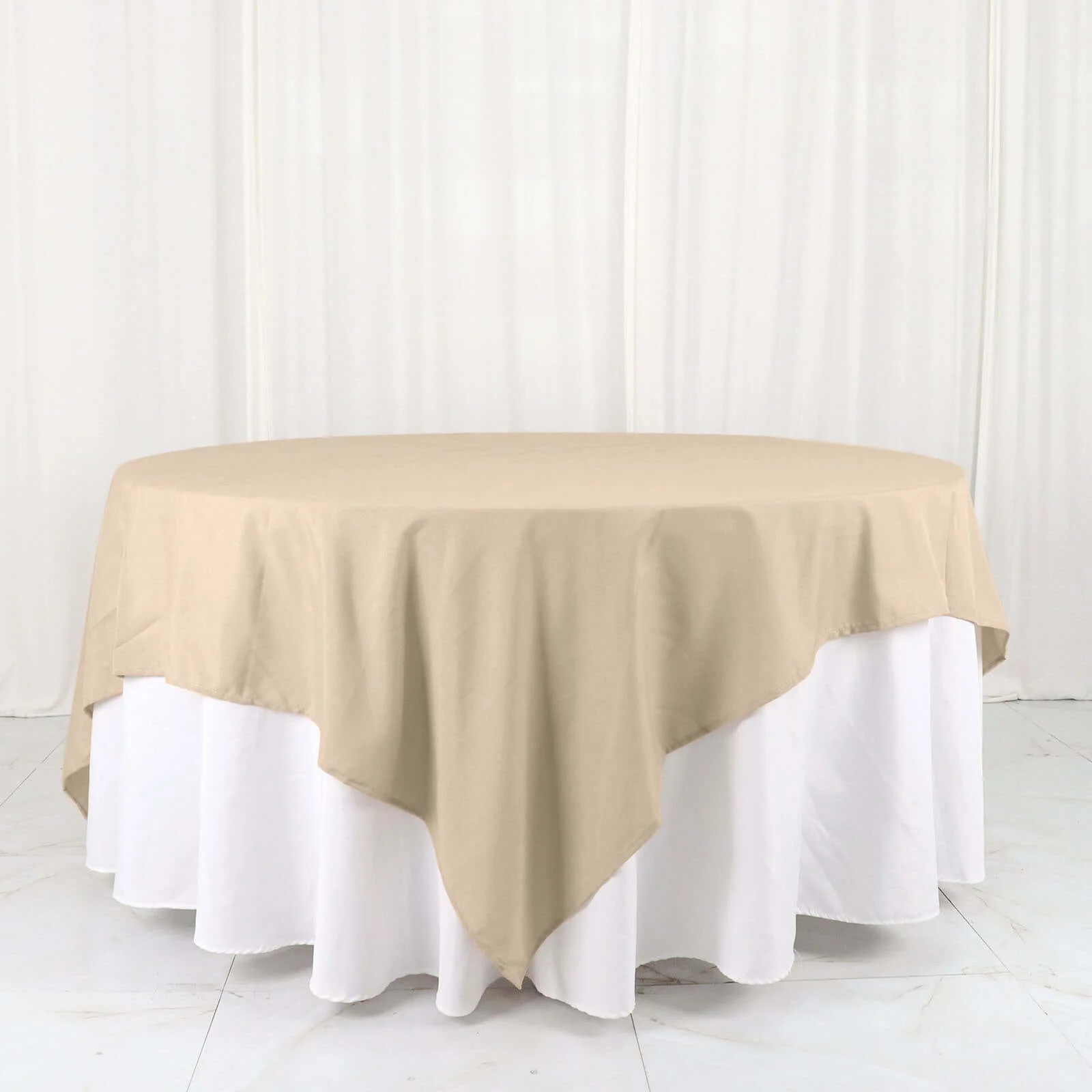 Polyester Square Table Overlay 90"x90" Nude - Wrinkle-Resistant & Durable Table Topper - Image 6