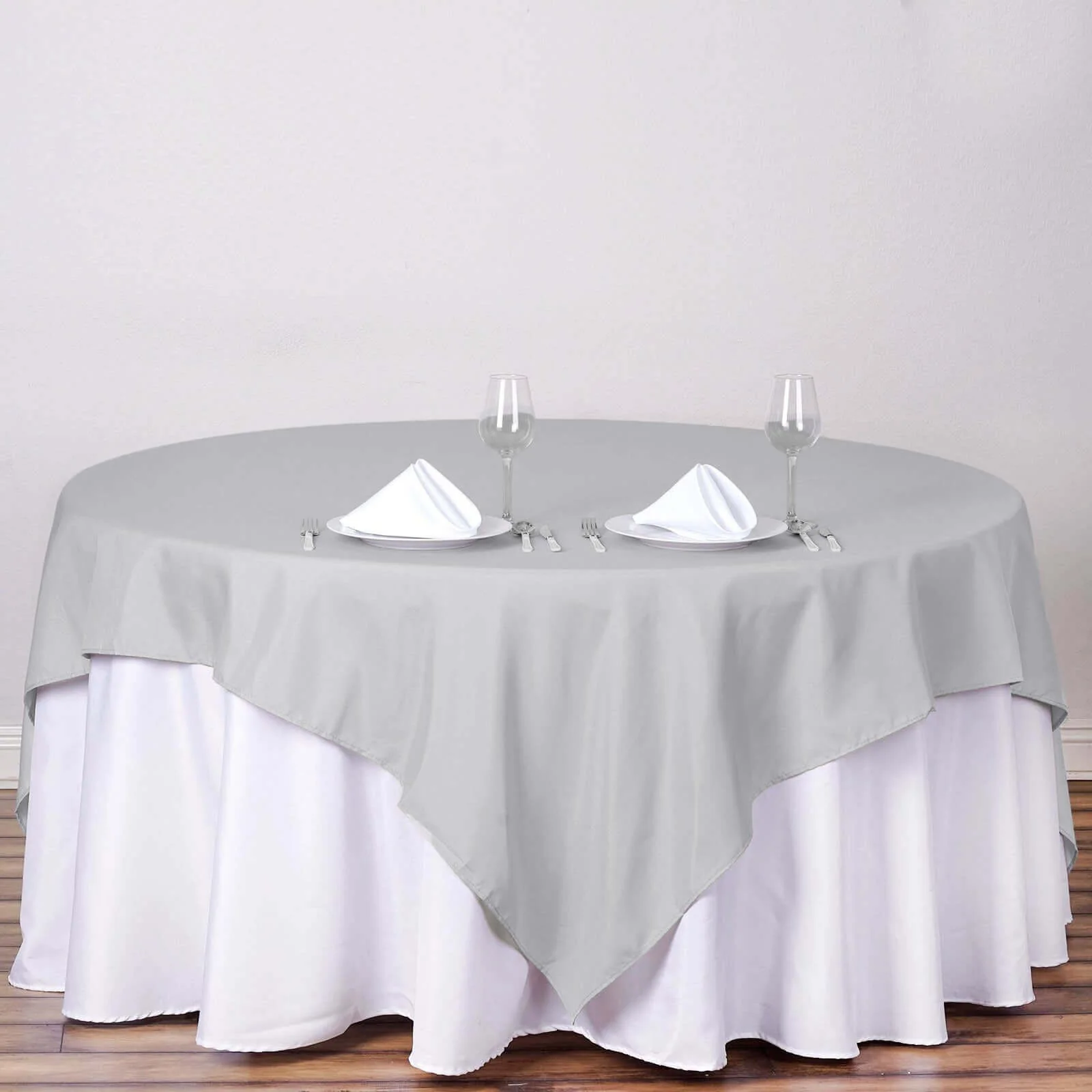 Polyester Square Table Overlay 90"x90" Silver - Wrinkle-Resistant & Durable Table Topper