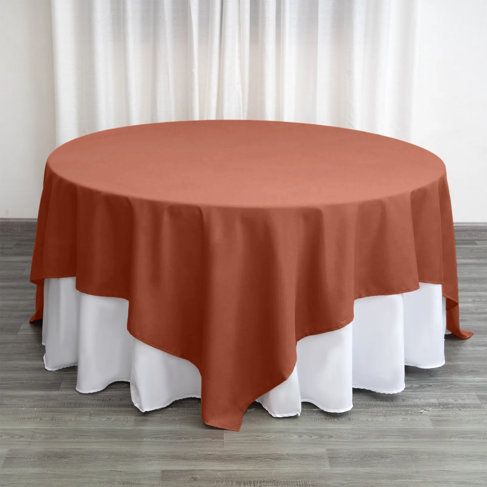 Polyester Square Table Overlay 90"x90" Terracotta (Rust) - Wrinkle-Resistant & Durable Table Topper