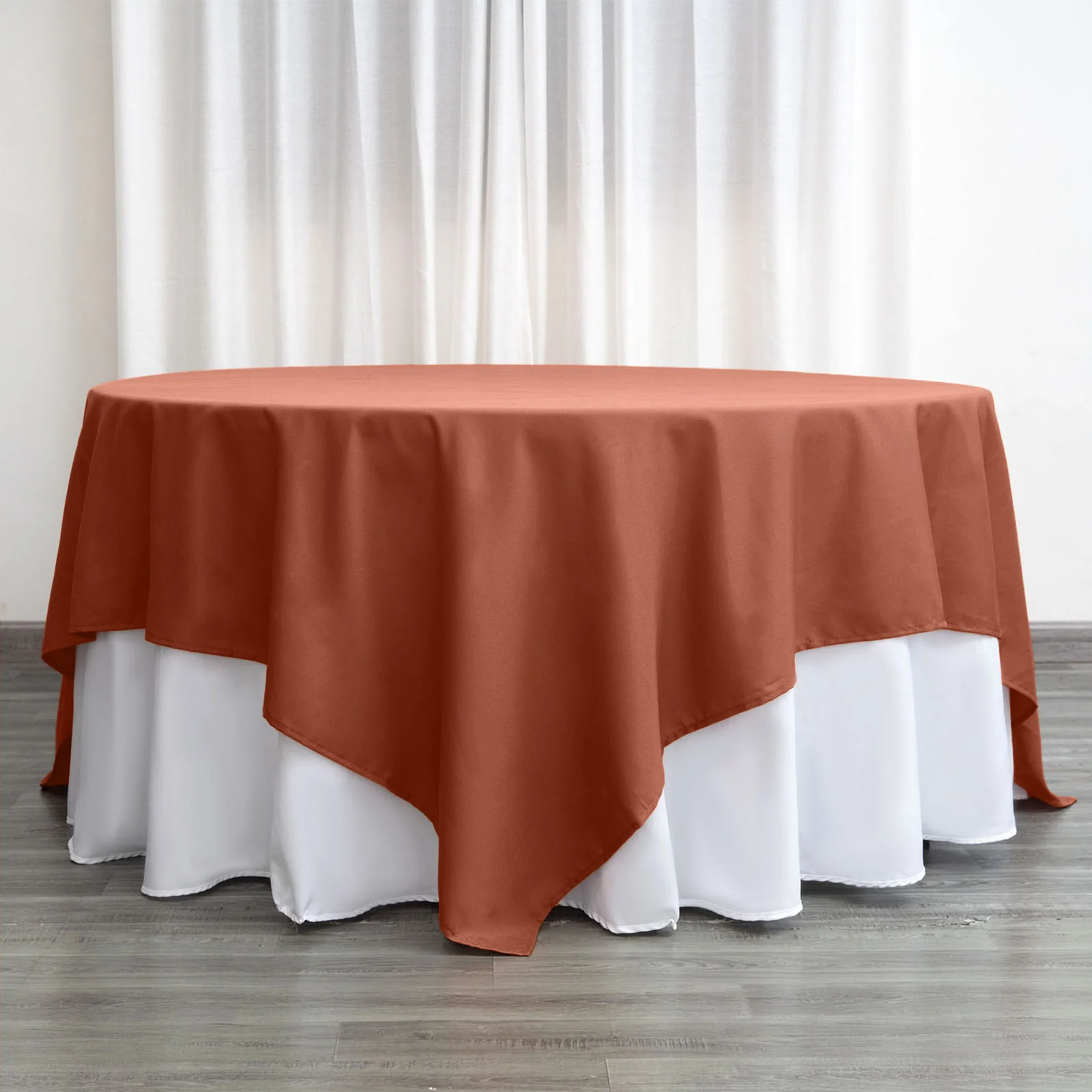 Polyester Square Table Overlay 90"x90" Terracotta (Rust) - Wrinkle-Resistant & Durable Table Topper - Image 7