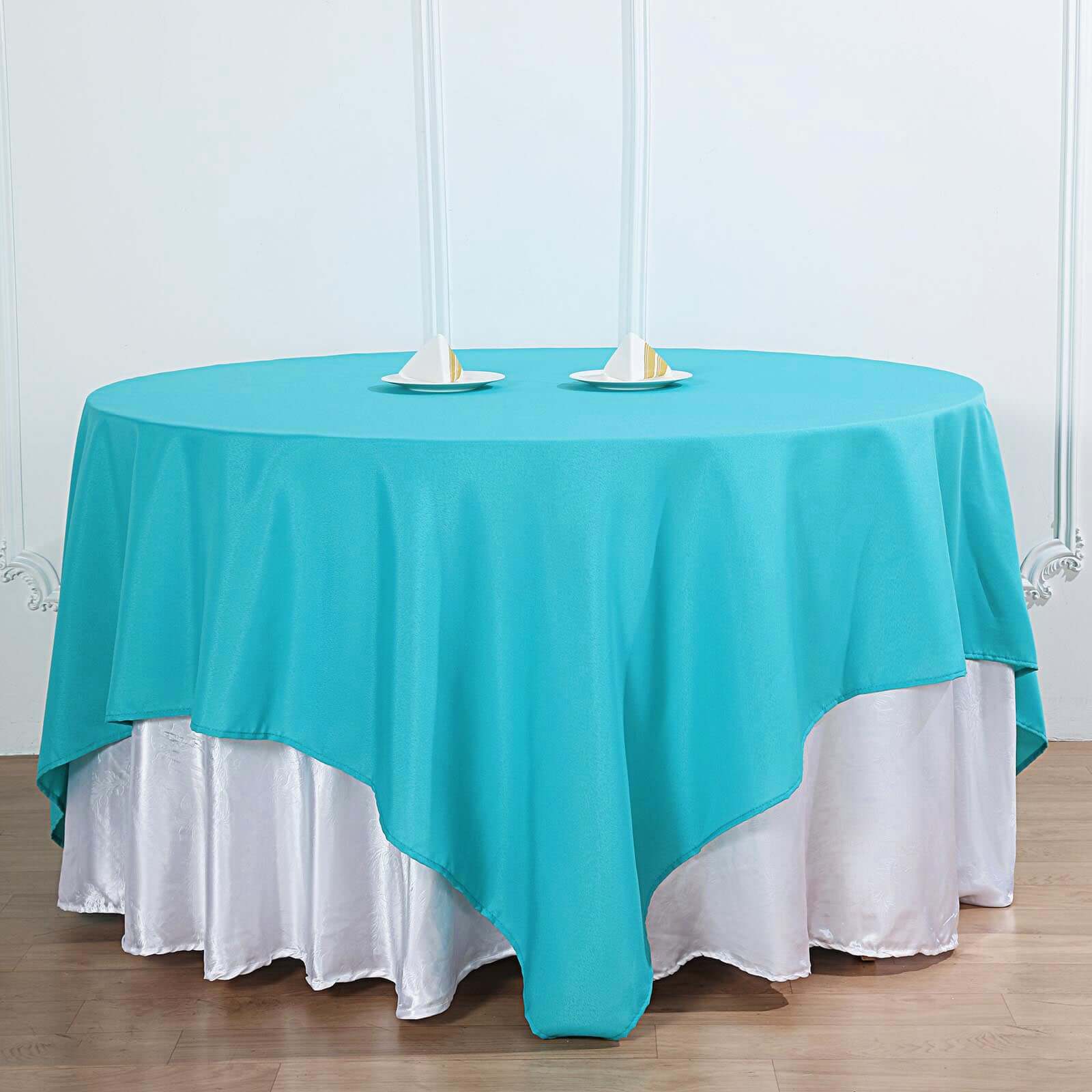 Polyester Square Table Overlay 90"x90" Turquoise - Wrinkle-Resistant & Durable Table Topper