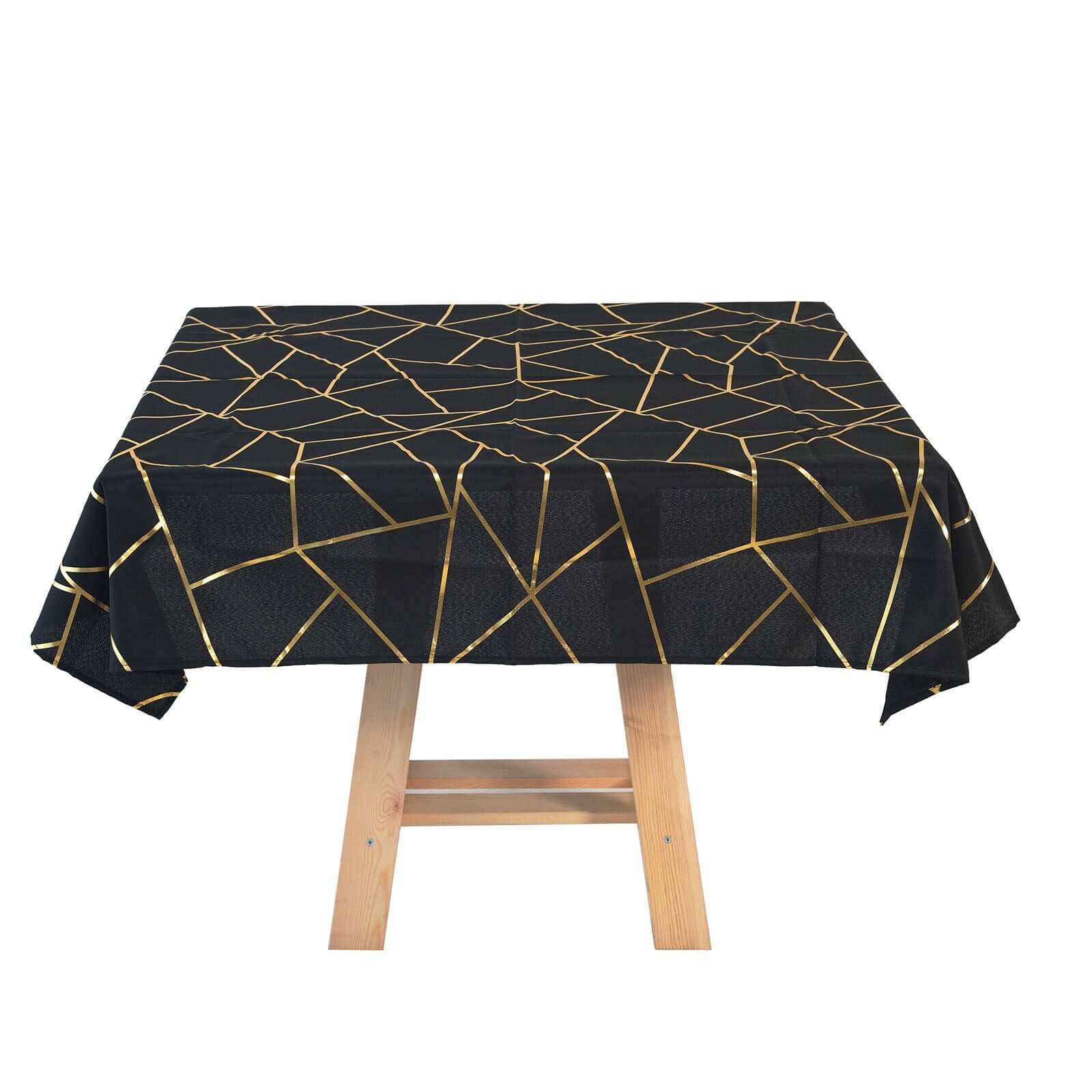 Polyester Square Tablecloth 54"x54" Black with Gold Foil Geometric Pattern - Wrinkle-Resistant and Durable Table Cover for Classy Weddings & Events - Image 6