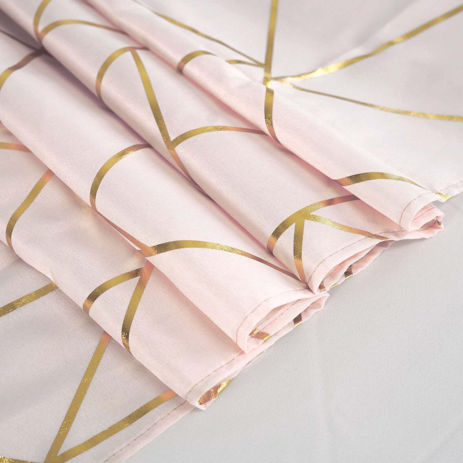 Polyester Square Tablecloth 54"x54" Blush with Gold Foil Geometric Pattern - Wrinkle-Resistant & Durable Table Cover - Image 10