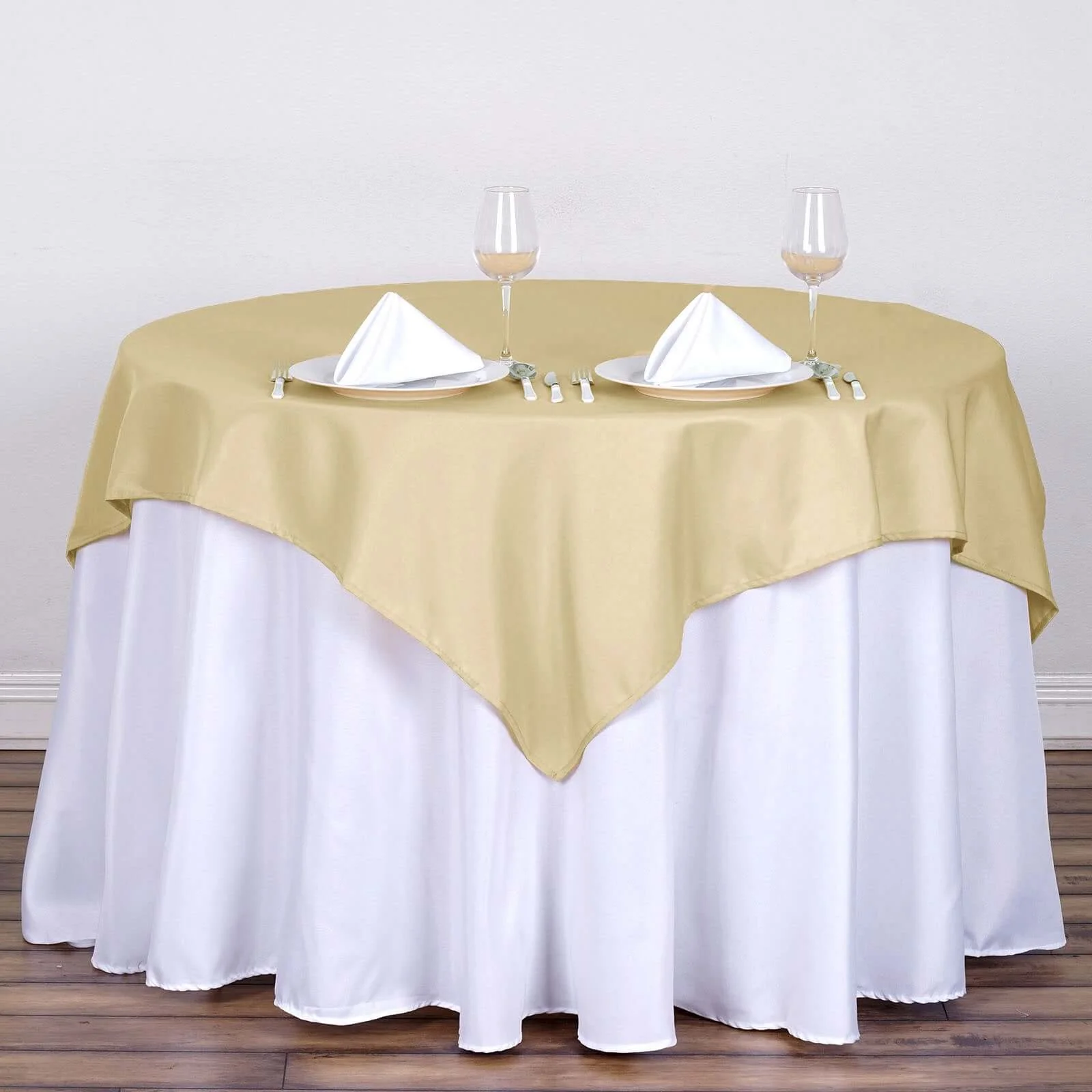 Polyester Square Tablecloth 54"x54" Champagne - Wrinkle-Resistant Table Cover - Image 5