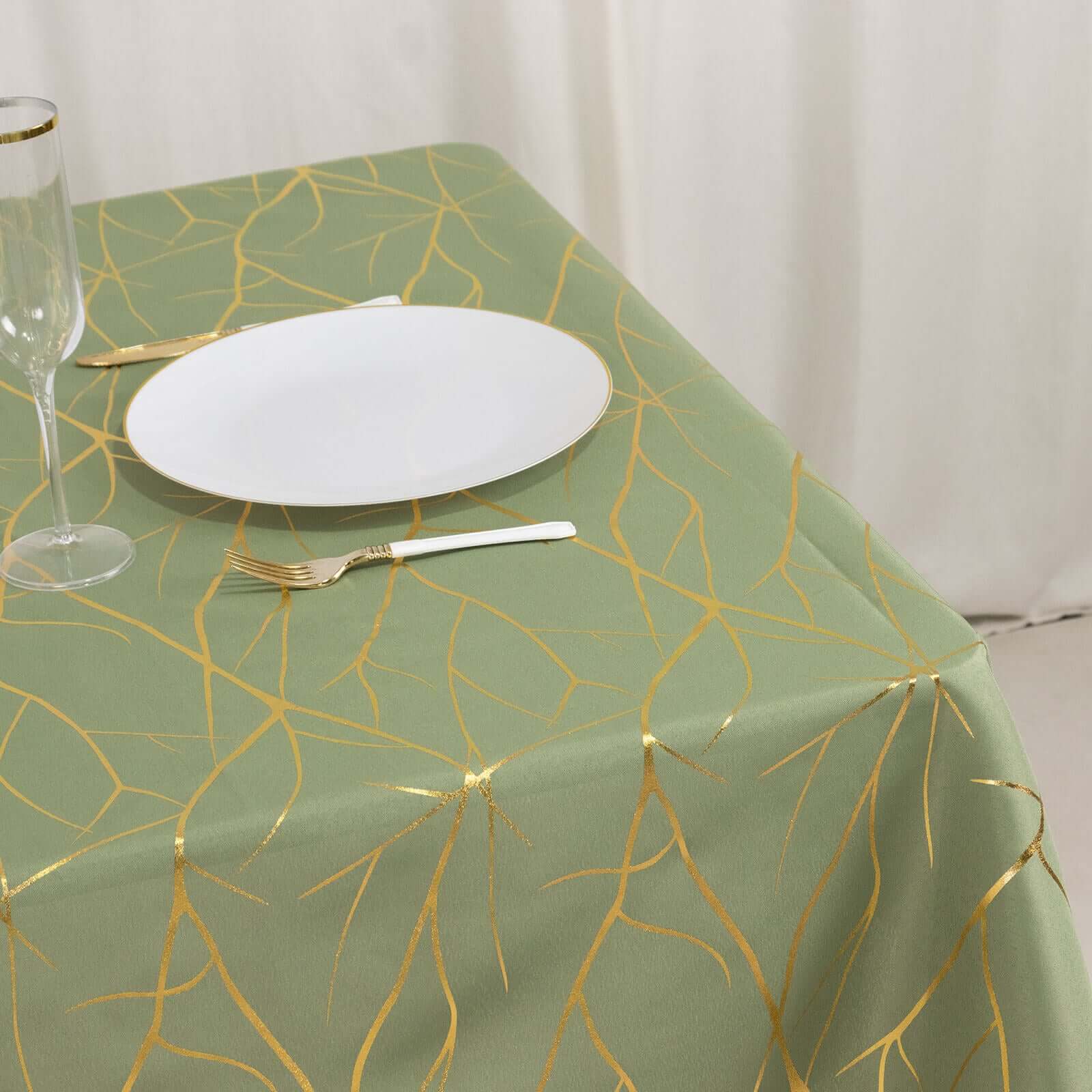 Polyester Square Tablecloth 54"x54" Dusty Sage Green with Gold Foil Tree Branch Pattern - Wrinkle-Resistant & Durable - Image 2