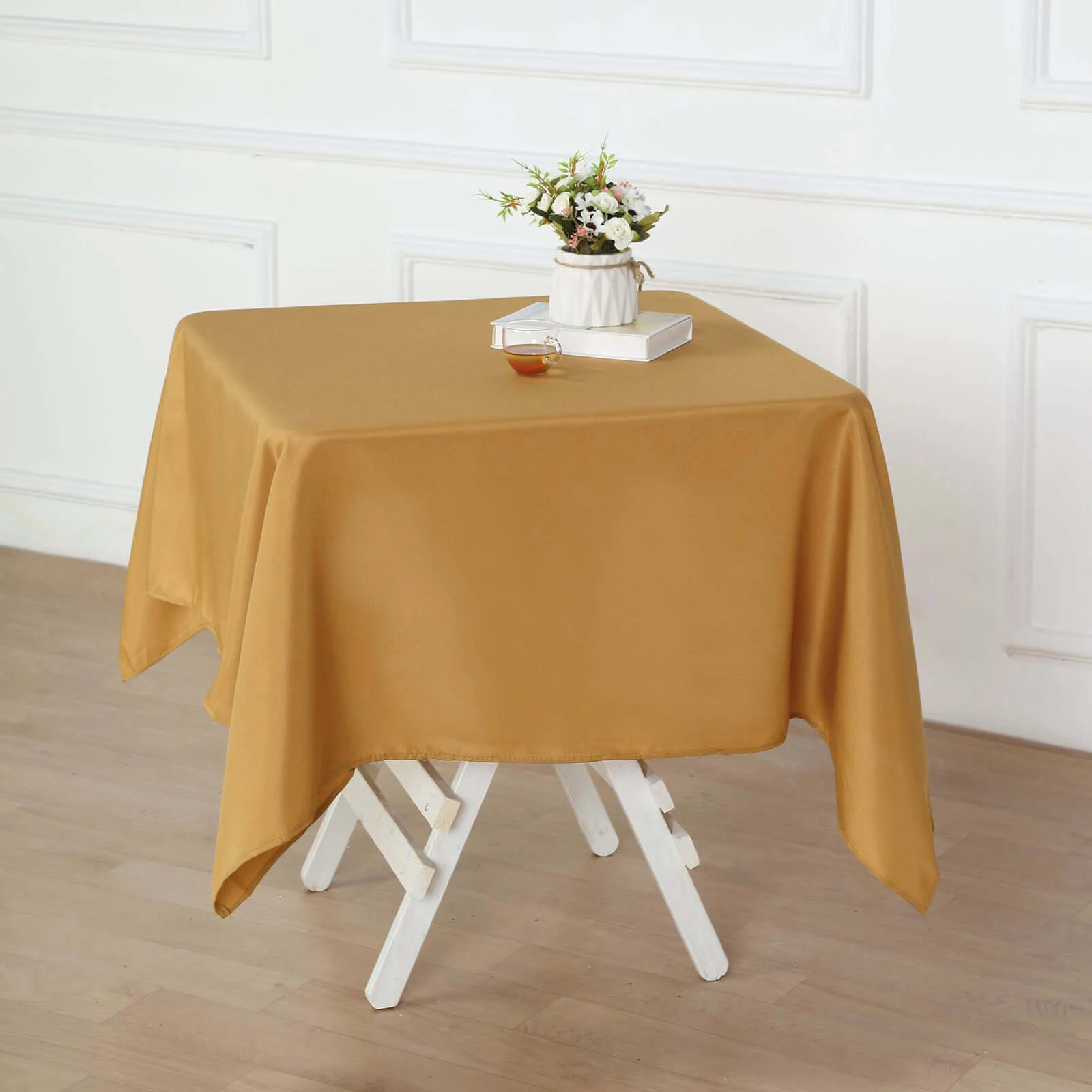 Polyester Square Tablecloth 54"x54" Gold - Wrinkle-Resistant Table Cover for Special Occasions