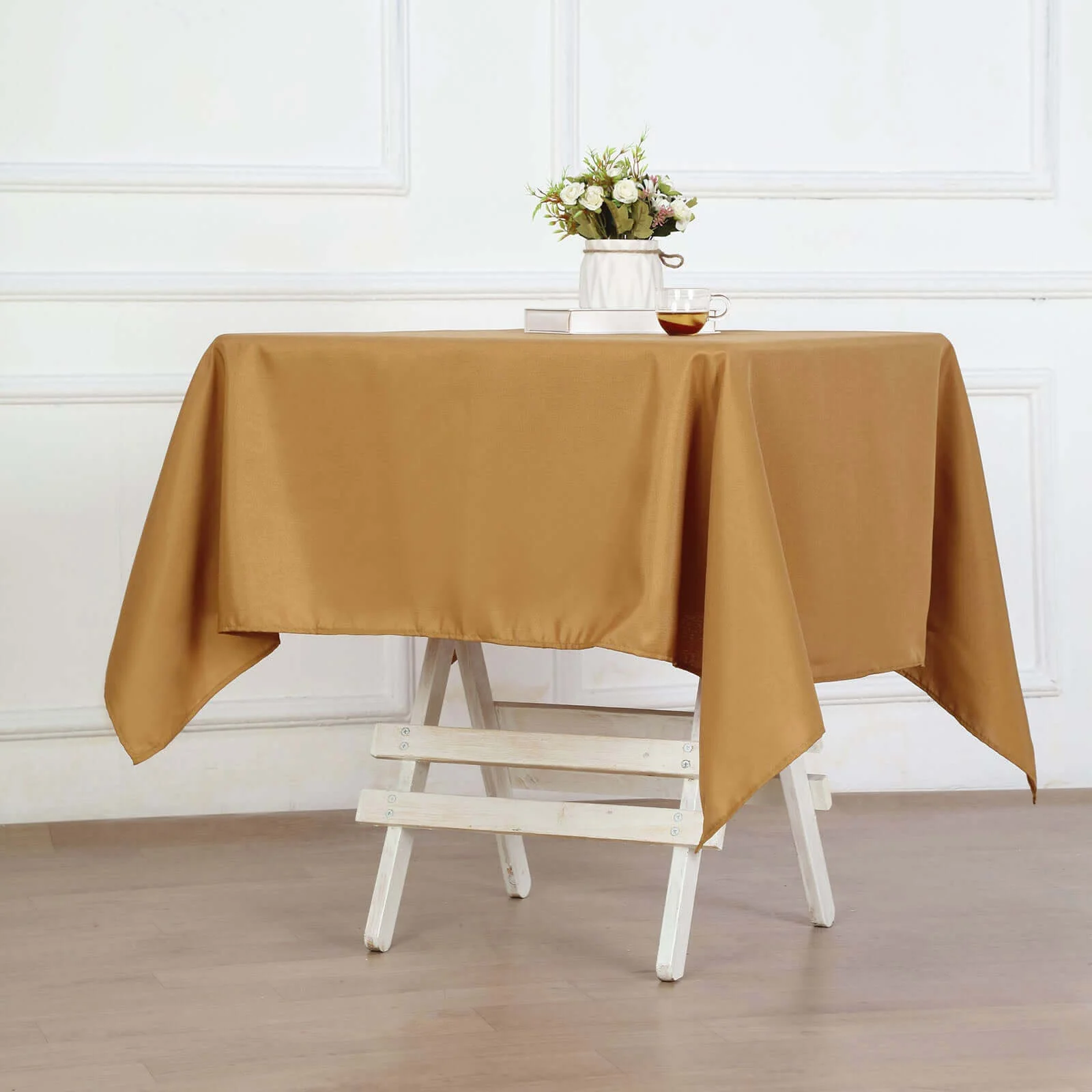 Polyester Square Tablecloth 54"x54" Gold - Wrinkle-Resistant Table Cover for Special Occasions - Image 6