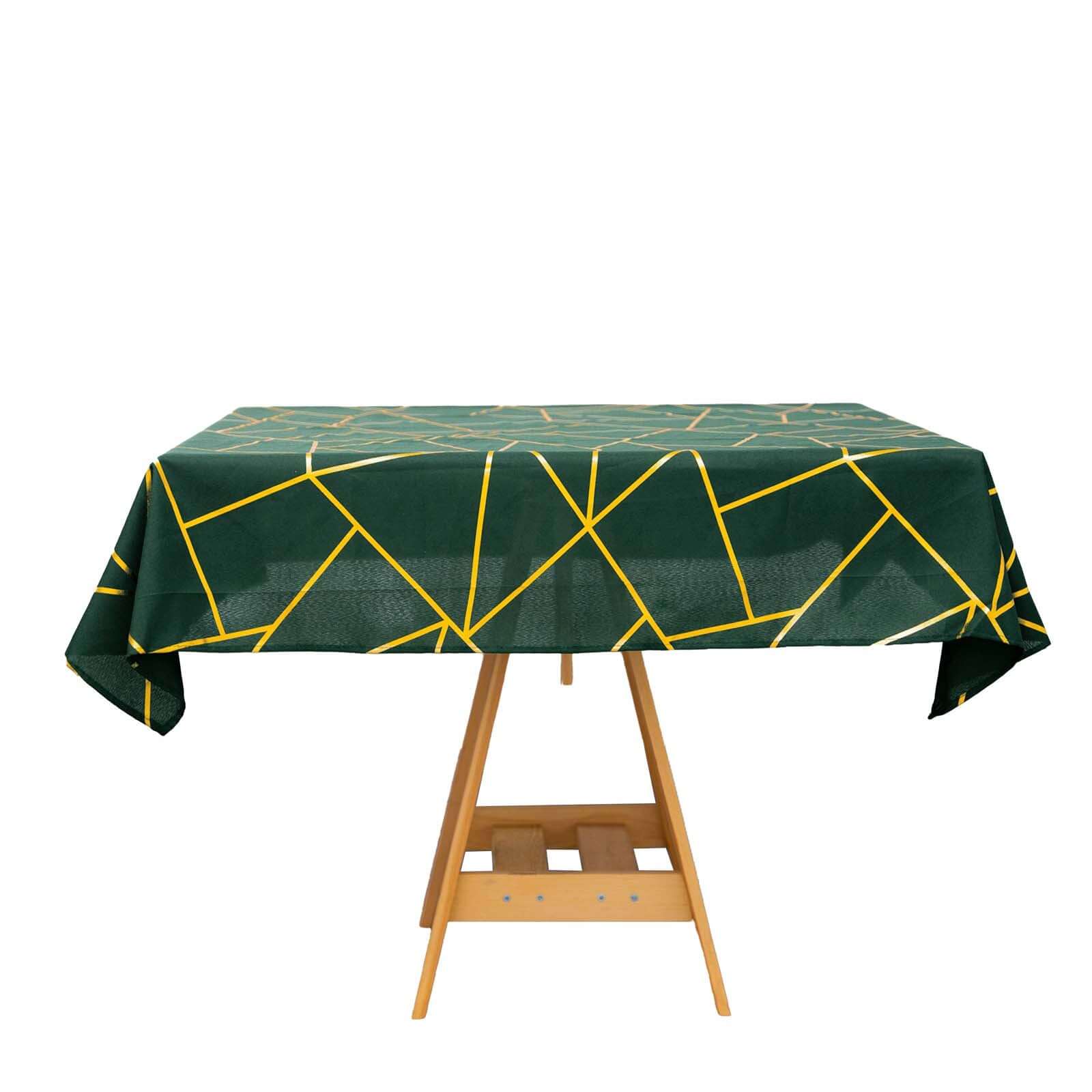 Polyester Square Tablecloth 54"x54" Hunter Emerald Green with Gold Foil Geometric Pattern - Wrinkle-Resistant & Durable Table Cover - Image 6