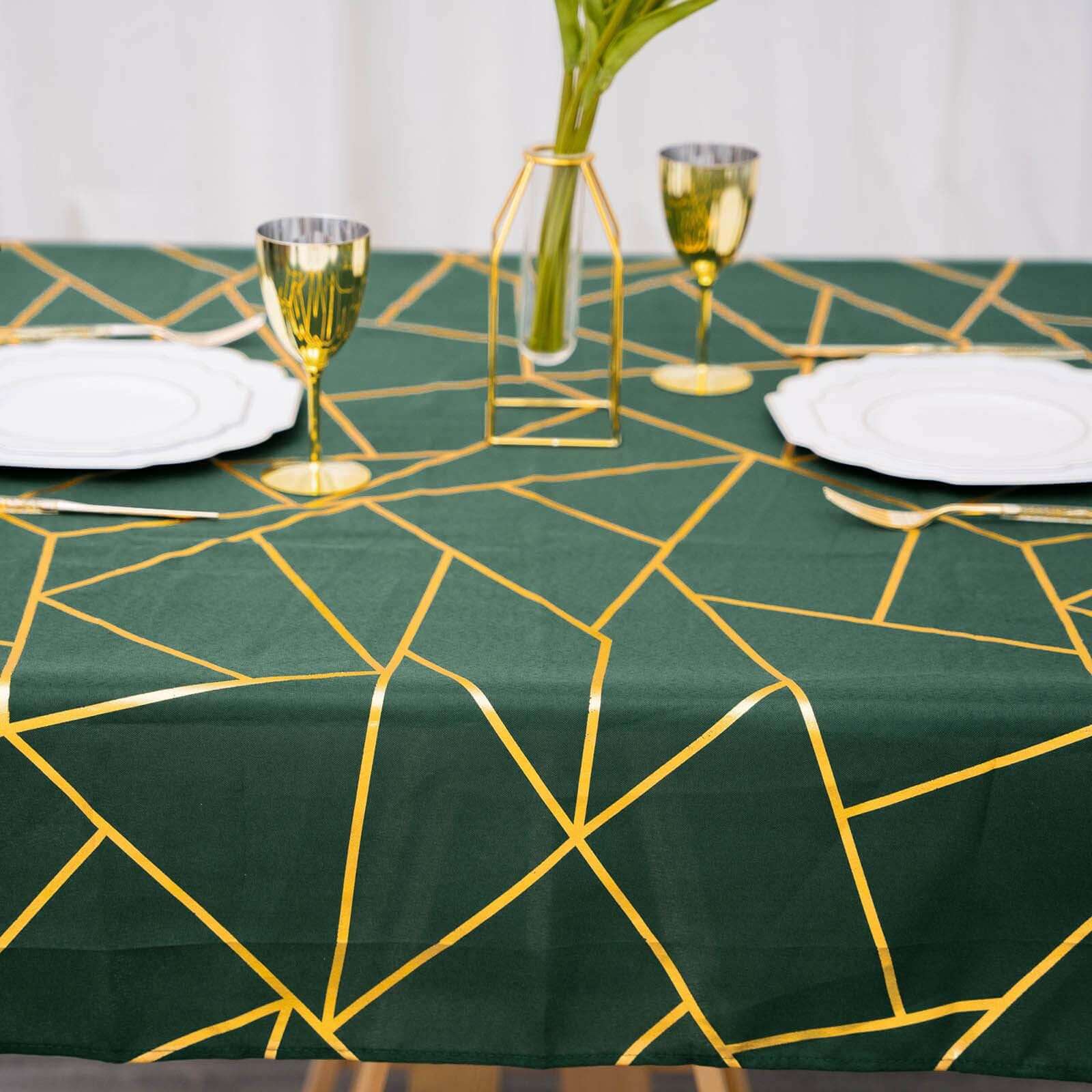 Polyester Square Tablecloth 54"x54" Hunter Emerald Green with Gold Foil Geometric Pattern - Wrinkle-Resistant & Durable Table Cover - Image 7