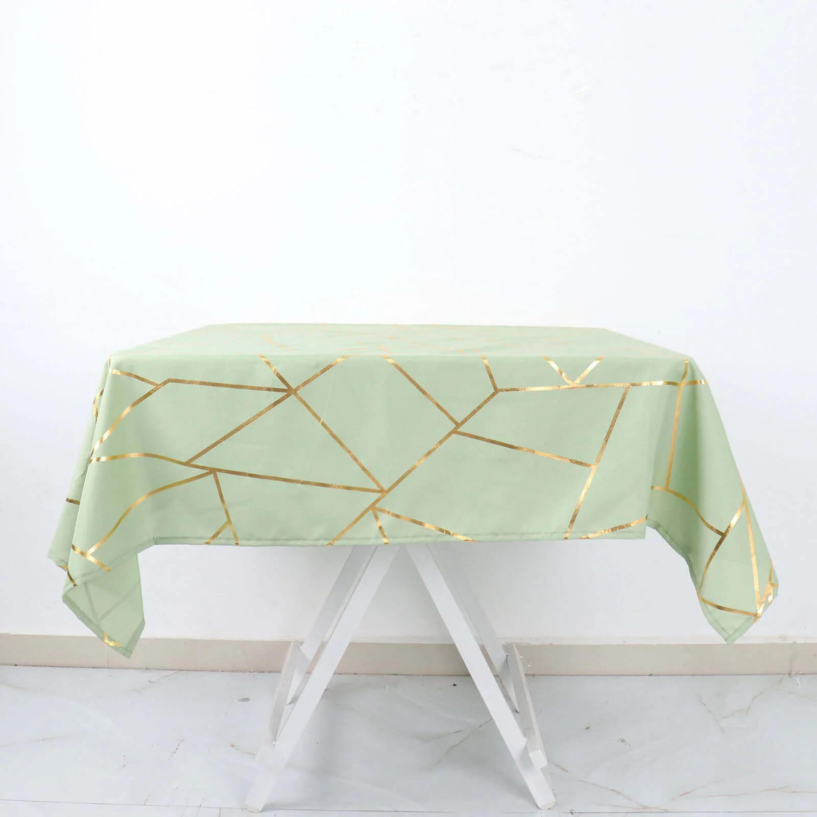 Polyester Square Tablecloth 54"x54" Sage Green with Gold Foil Geometric Pattern - Wrinkle-Resistant & Durable Table Cover - Image 6