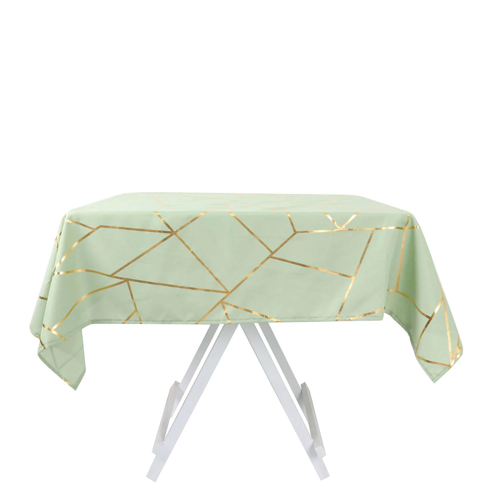 Polyester Square Tablecloth 54"x54" Sage Green with Gold Foil Geometric Pattern - Wrinkle-Resistant & Durable Table Cover - Image 7