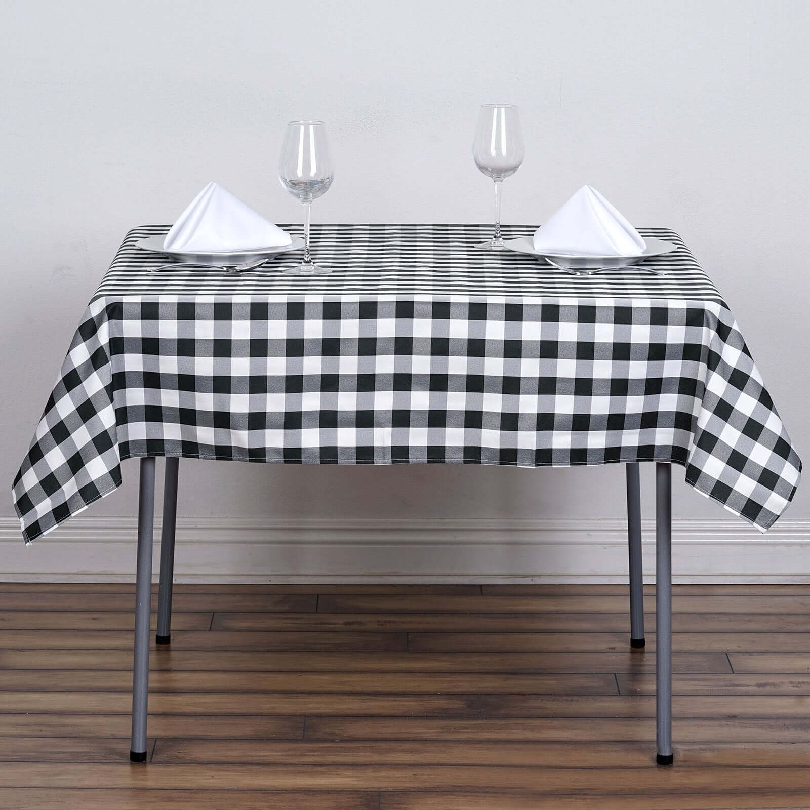 Polyester Square Tablecloth 54"x54" White/Black Checkered Buffalo Plaid Table Cover