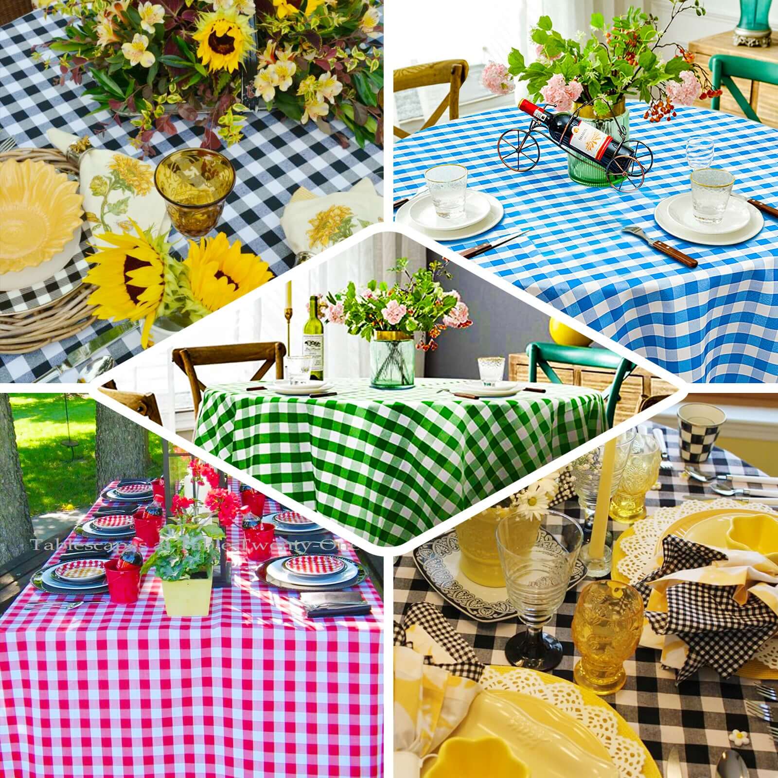 Polyester Square Tablecloth 54"x54" White/Black Checkered Buffalo Plaid Table Cover - Image 5