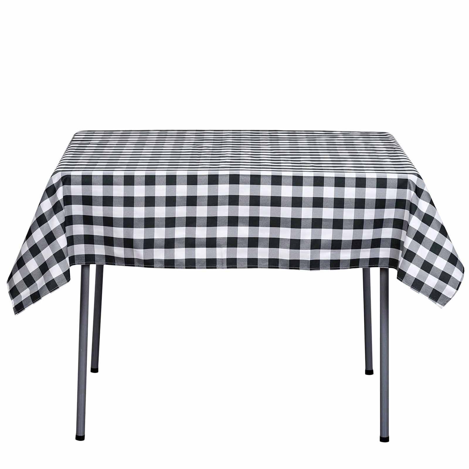 Polyester Square Tablecloth 54"x54" White/Black Checkered Buffalo Plaid Table Cover - Image 6