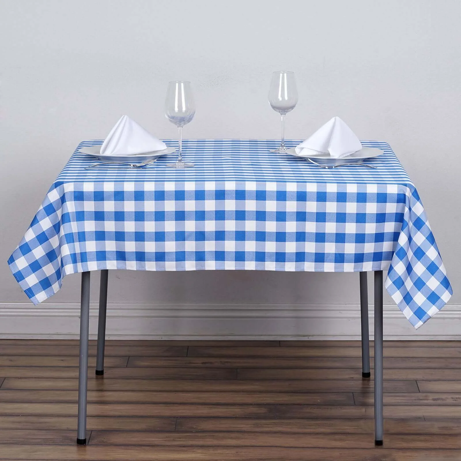 Polyester Square Tablecloth 54"x54" White/Blue Checkered Buffalo Plaid Table Cover