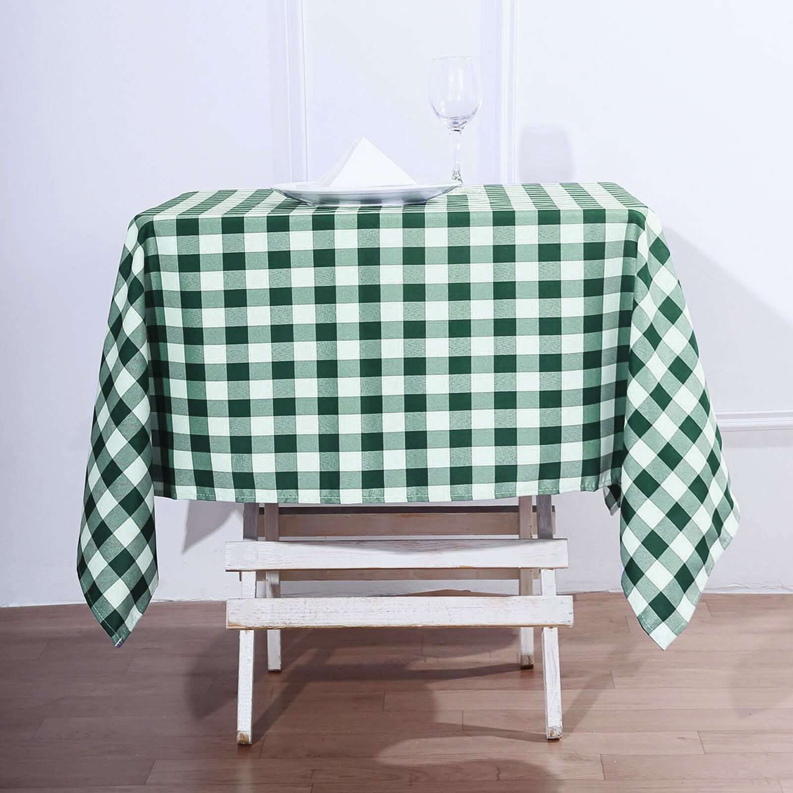 Polyester Square Tablecloth 54"x54" White/Green Checkered Buffalo Plaid Table Cover - Image 3
