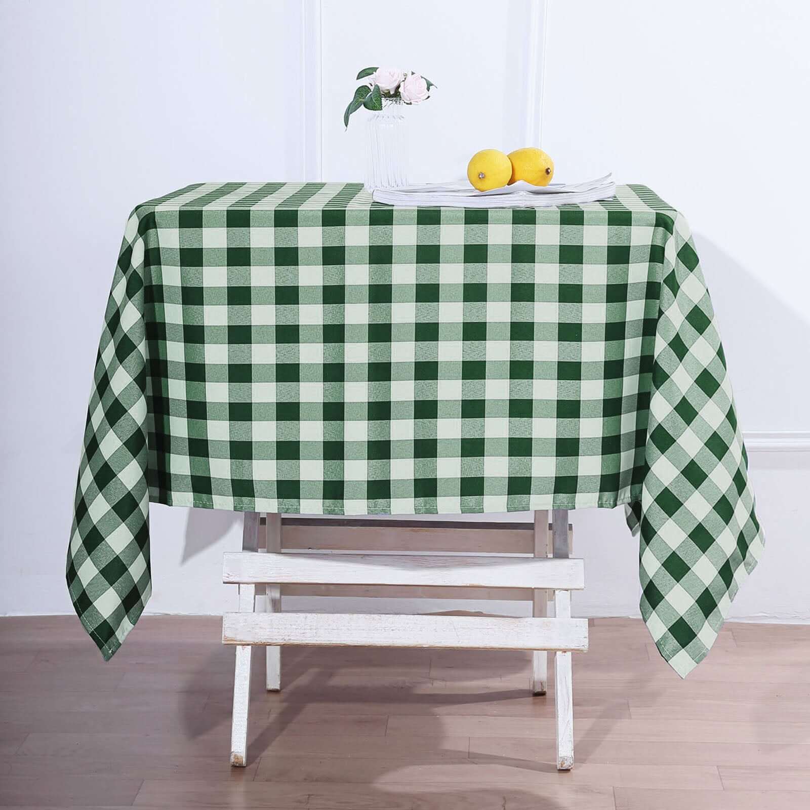 Polyester Square Tablecloth 54"x54" White/Green Checkered Buffalo Plaid Table Cover - Image 7
