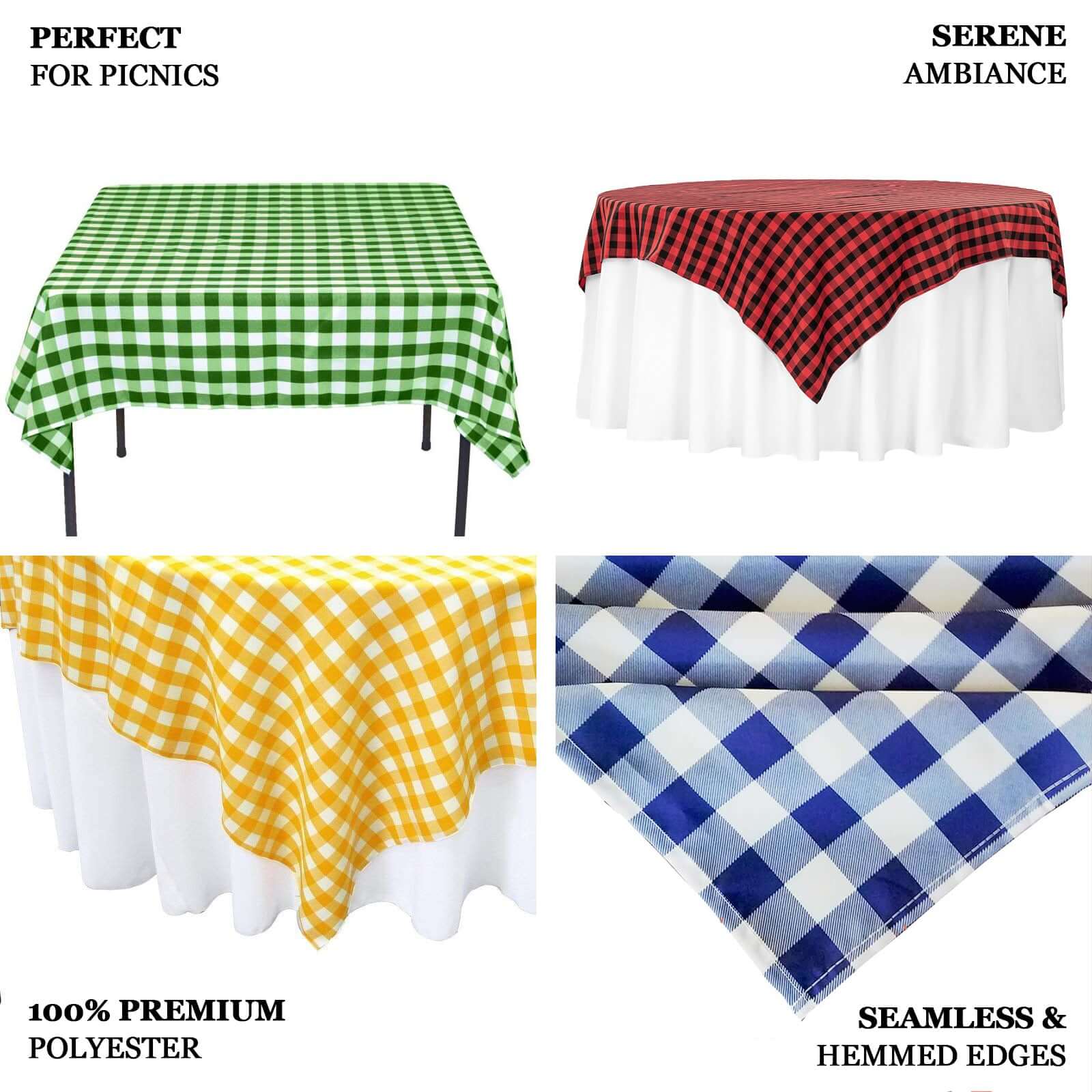 Polyester Square Tablecloth 54"x54" White/Rose Quartz Checkered Buffalo Plaid Table Cover - Image 4