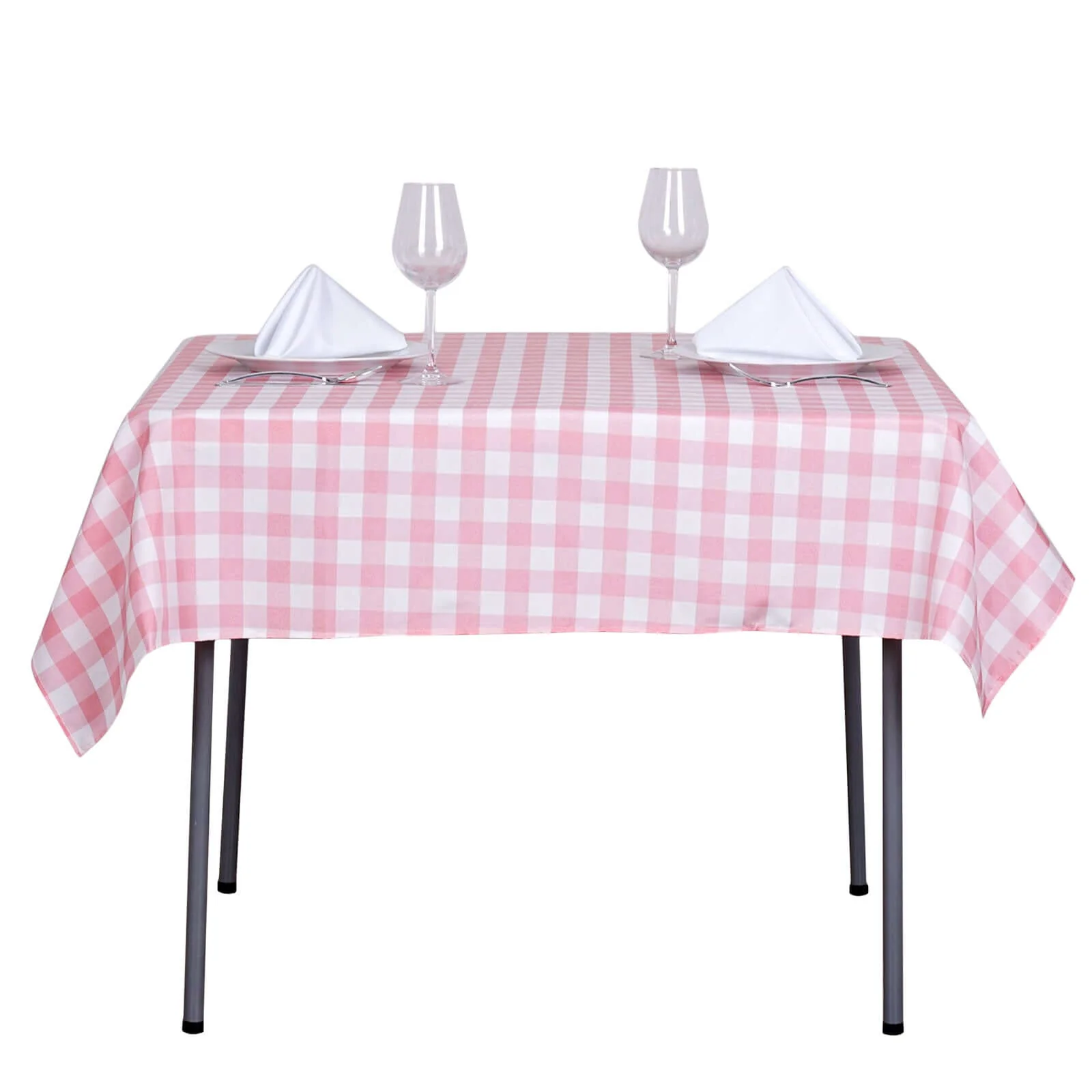 Polyester Square Tablecloth 54"x54" White/Rose Quartz Checkered Buffalo Plaid Table Cover - Image 7