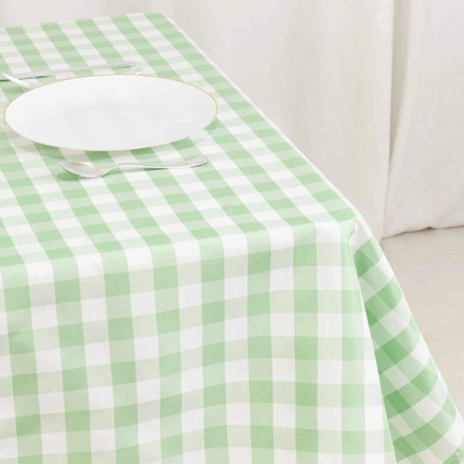 Polyester Square Tablecloth 54"x54" White/Sage Green Checkered Buffalo Plaid Table Cover - Image 8