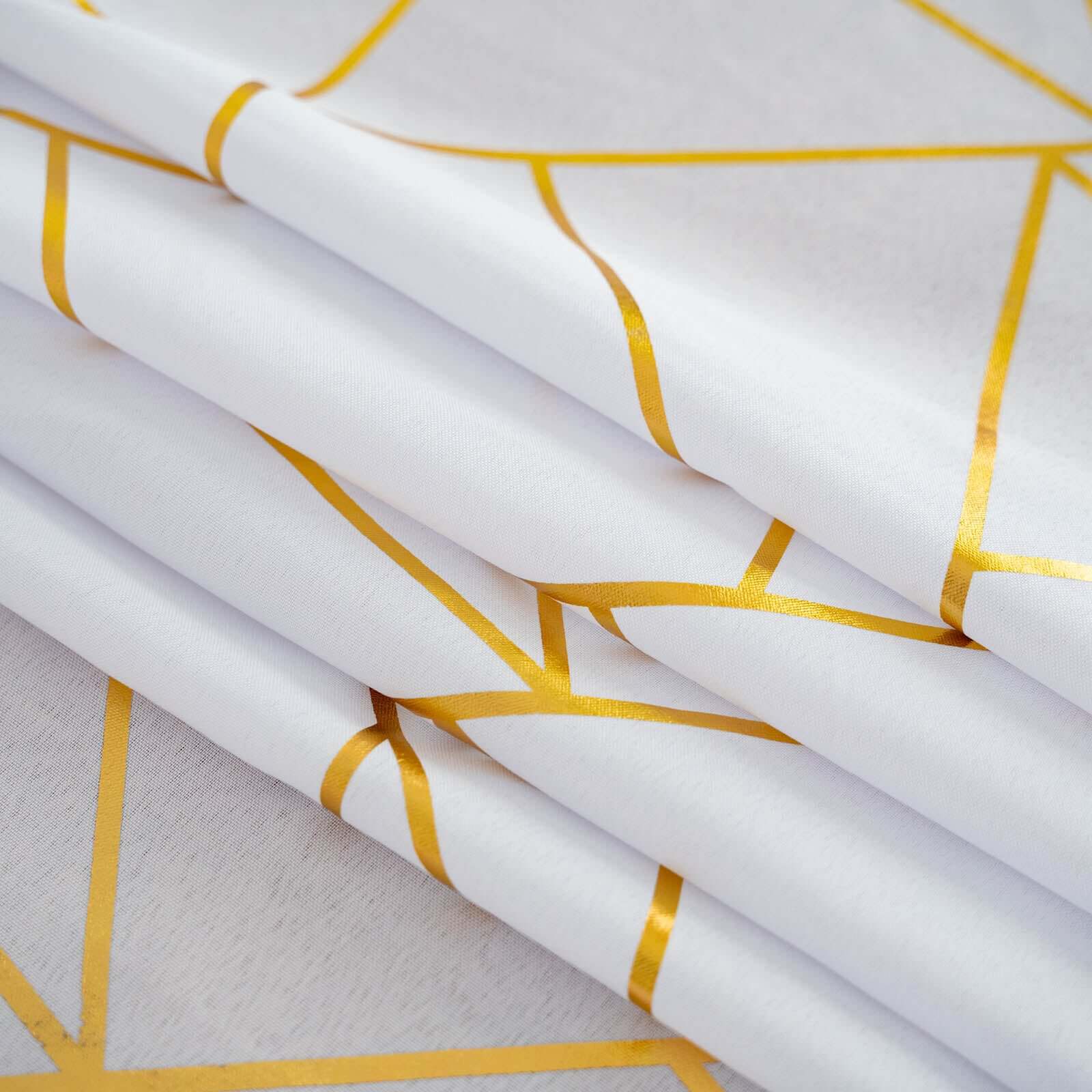 Polyester Square Tablecloth 54"x54" White with Gold Foil Geometric Pattern - Wrinkle-Resistant and Durable Table Cover for Classy Weddings & Events - Image 16
