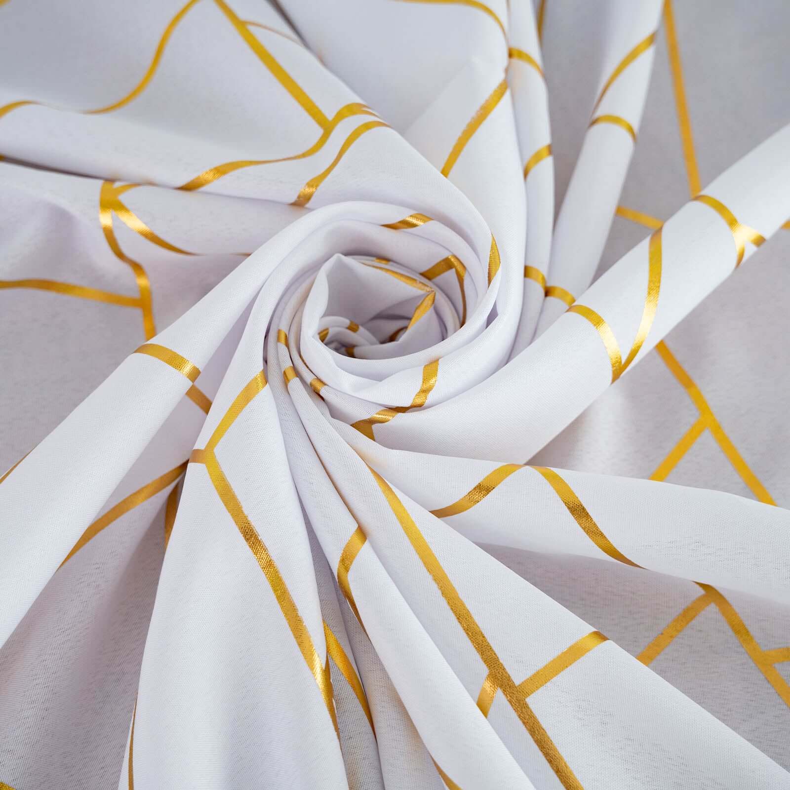 Polyester Square Tablecloth 54"x54" White with Gold Foil Geometric Pattern - Wrinkle-Resistant and Durable Table Cover for Classy Weddings & Events - Image 17