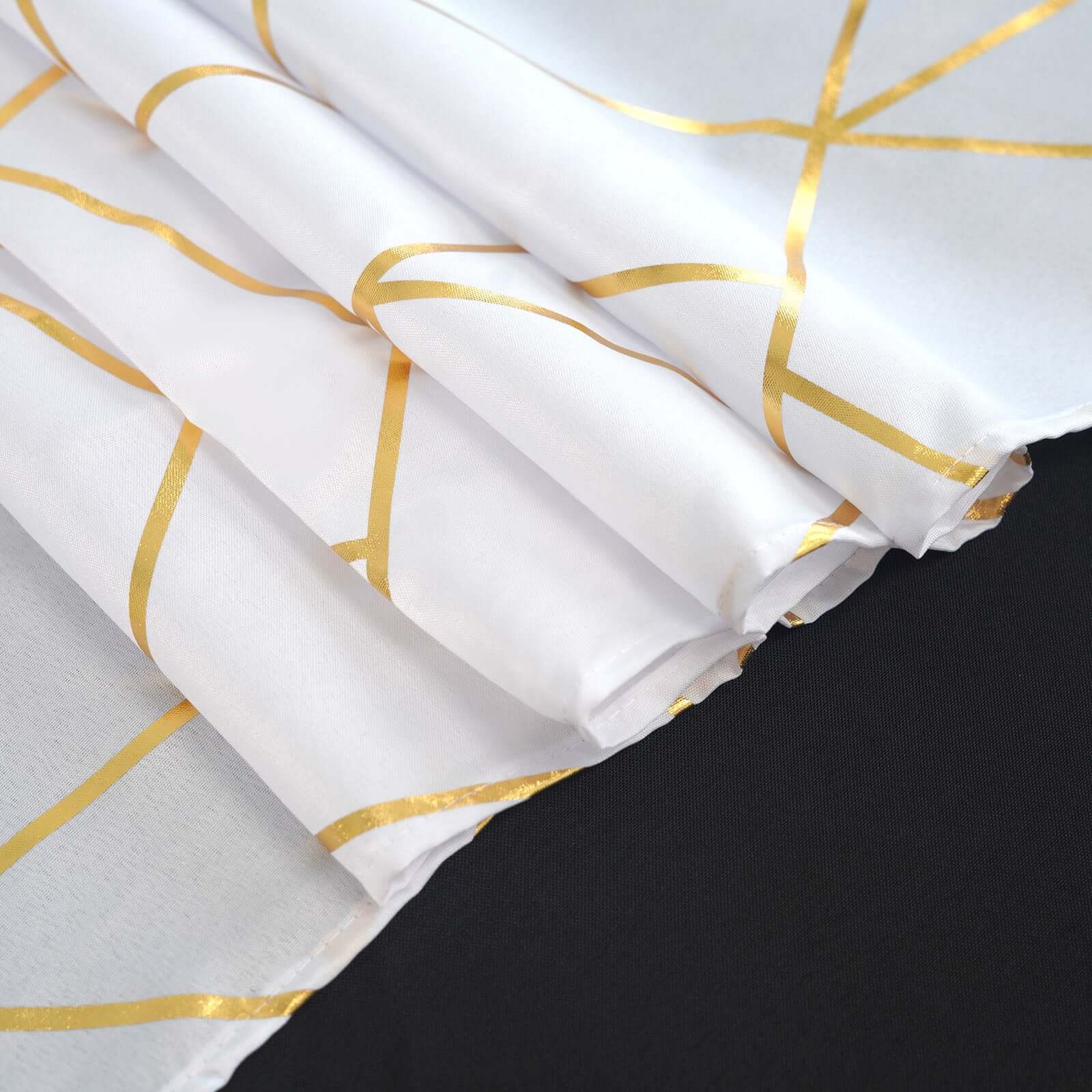 Polyester Square Tablecloth 54"x54" White with Gold Foil Geometric Pattern - Wrinkle-Resistant and Durable Table Cover for Classy Weddings & Events - Image 24