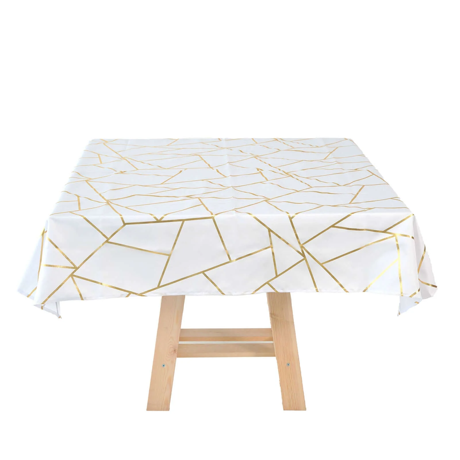 Polyester Square Tablecloth 54"x54" White with Gold Foil Geometric Pattern - Wrinkle-Resistant and Durable Table Cover for Classy Weddings & Events - Image 7