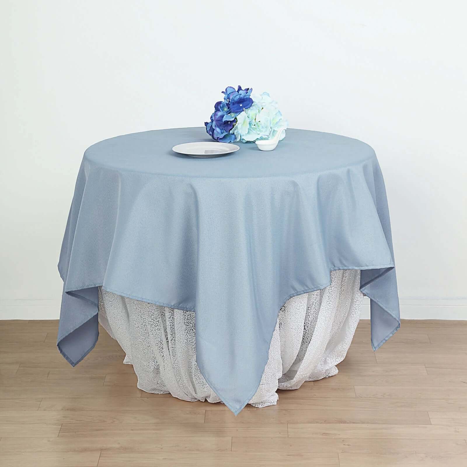 Polyester Square Tablecloth 70"x70" Dusty Blue - Wrinkle-Resistant Table Cover - Image 6