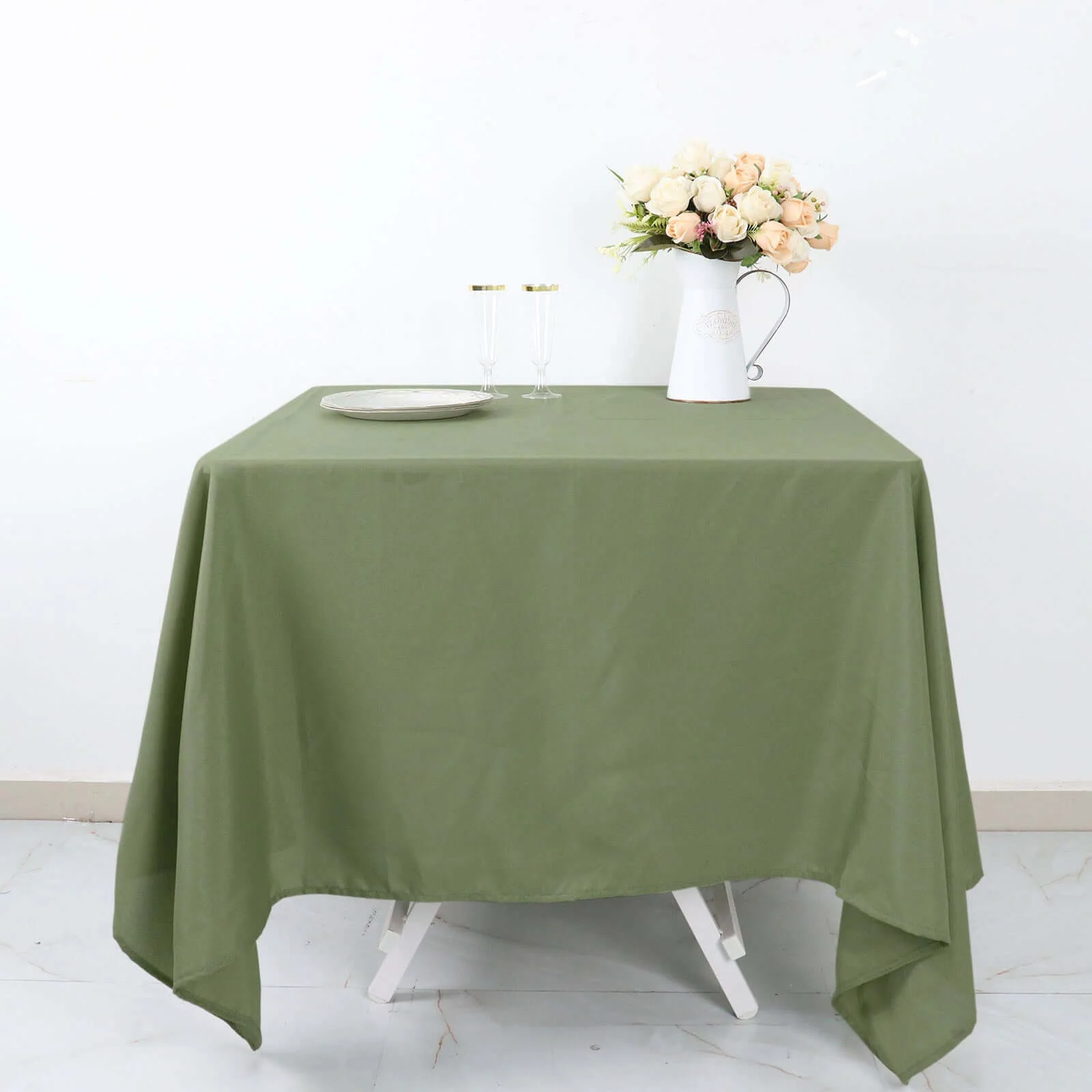 Polyester Square Tablecloth 70"x70" Dusty Sage Green - Wrinkle-Resistant Table Cover - Image 5