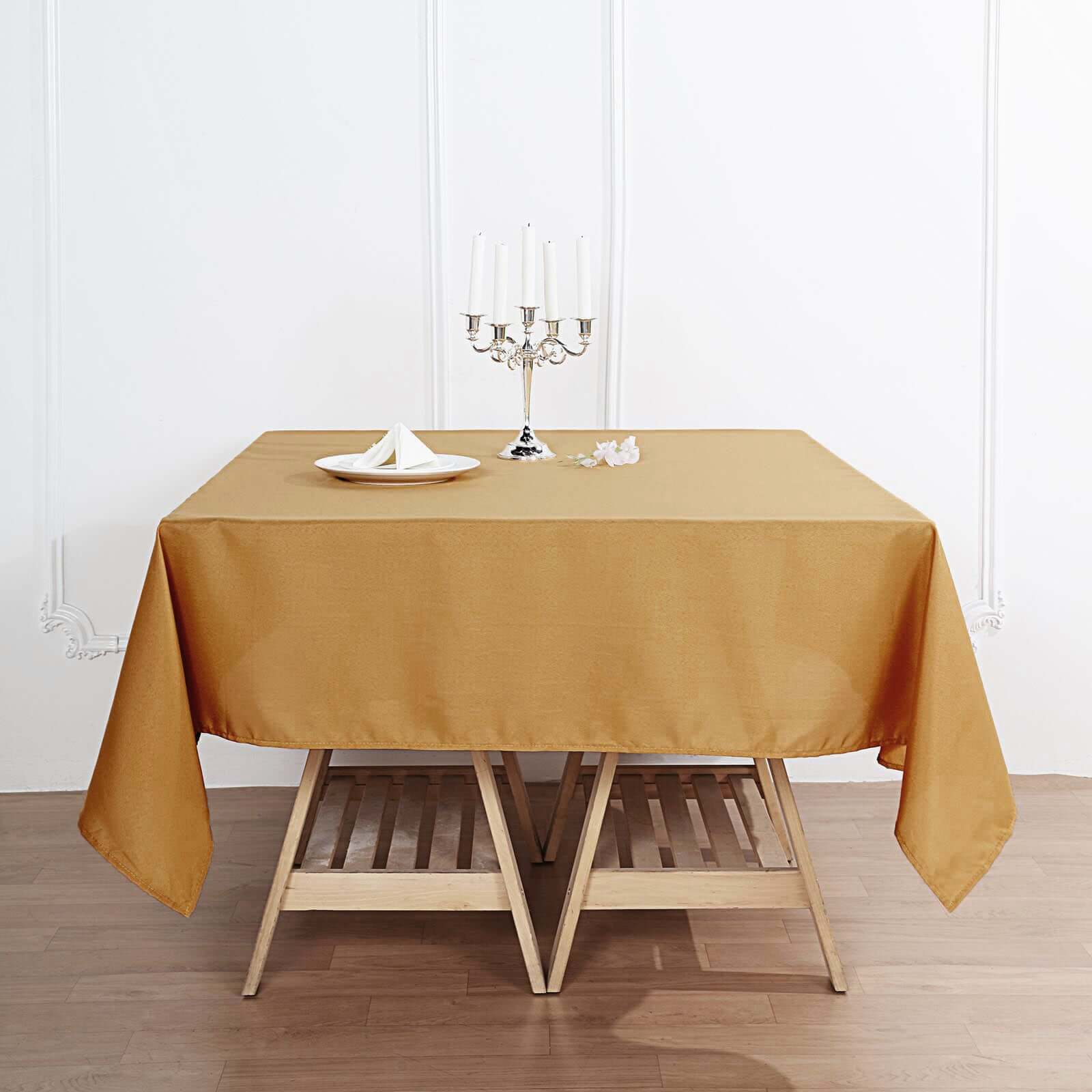 Polyester Square Tablecloth 70"x70" Gold - Wrinkle-Resistant Table Cover for Stylish Events