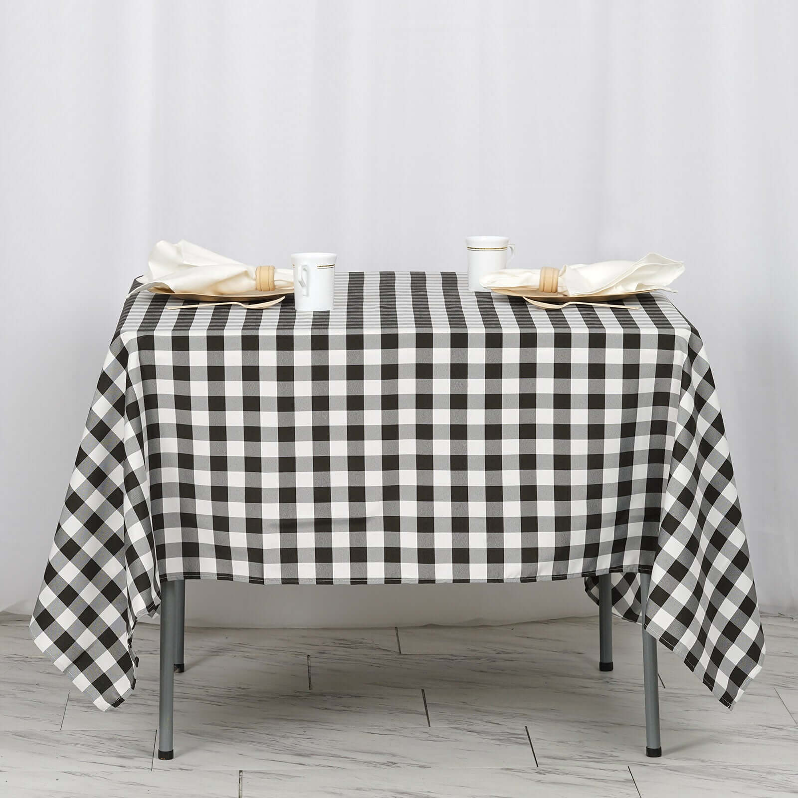 Polyester Square Tablecloth 70"x70" White/Black Checkered Buffalo Plaid Table Cover