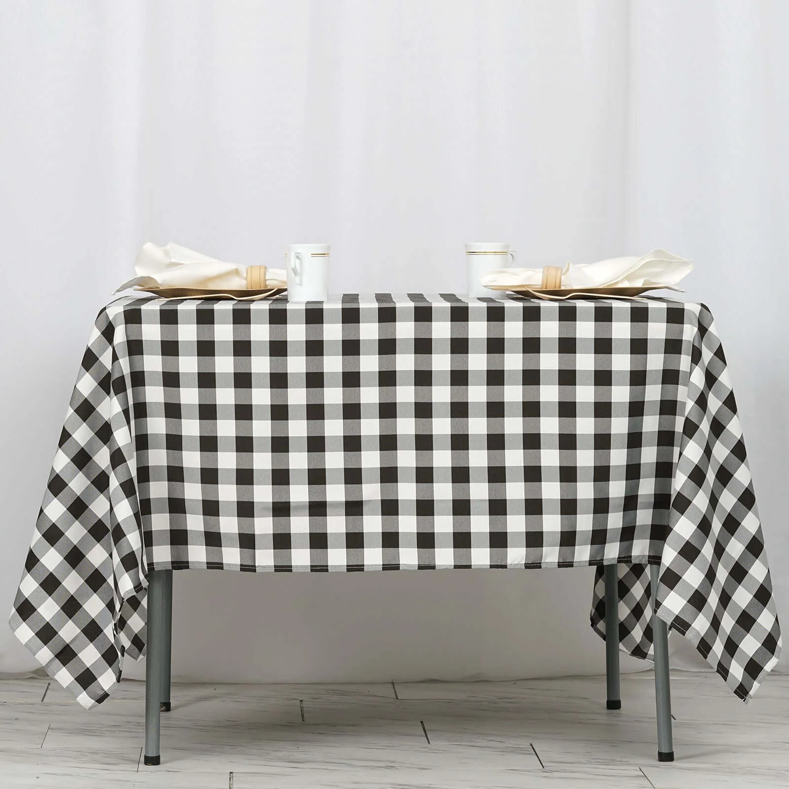 Polyester Square Tablecloth 70"x70" White/Black Checkered Buffalo Plaid Table Cover - Image 2