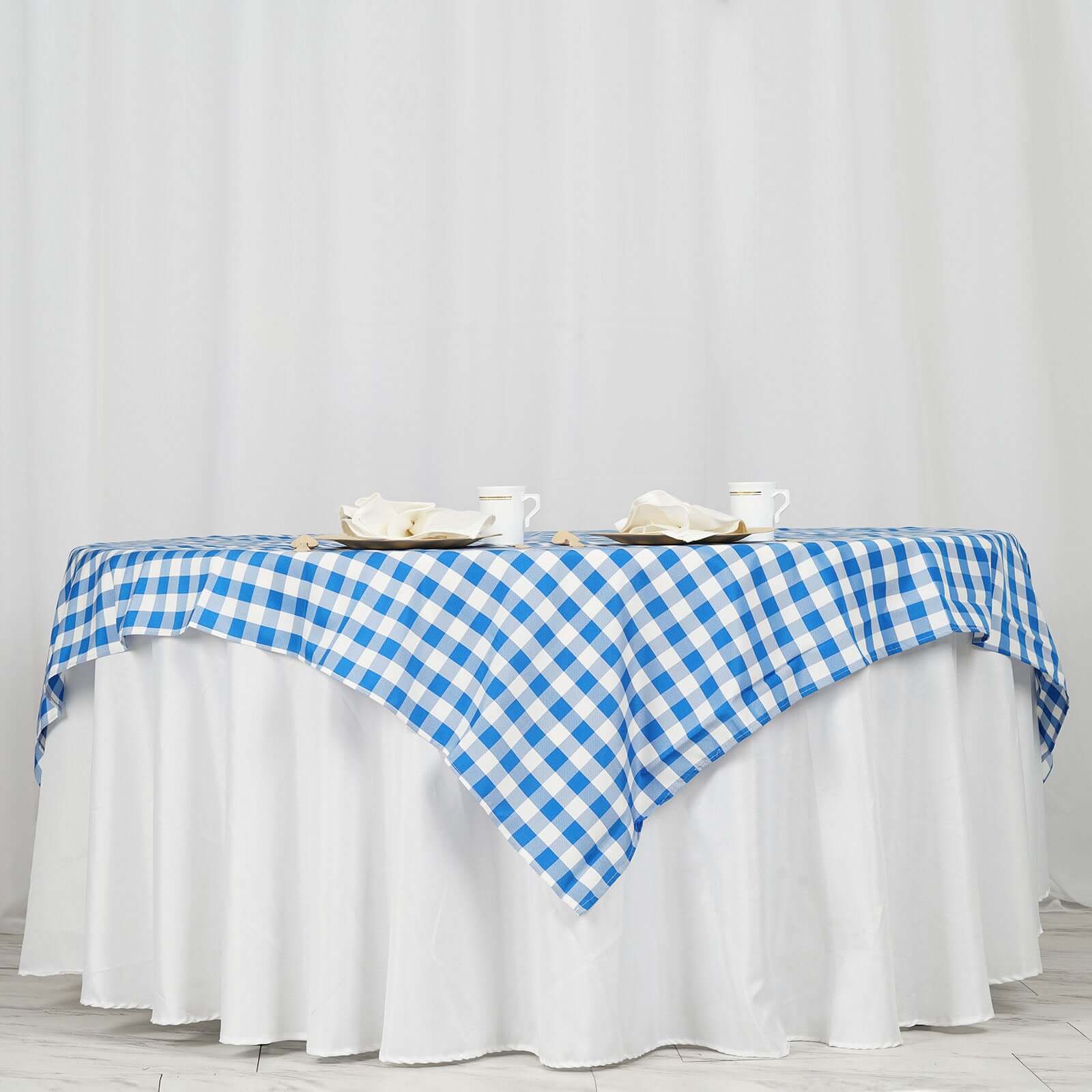 Polyester Square Tablecloth 70"x70" White/Blue Checkered Buffalo Plaid Table Cover - Image 7