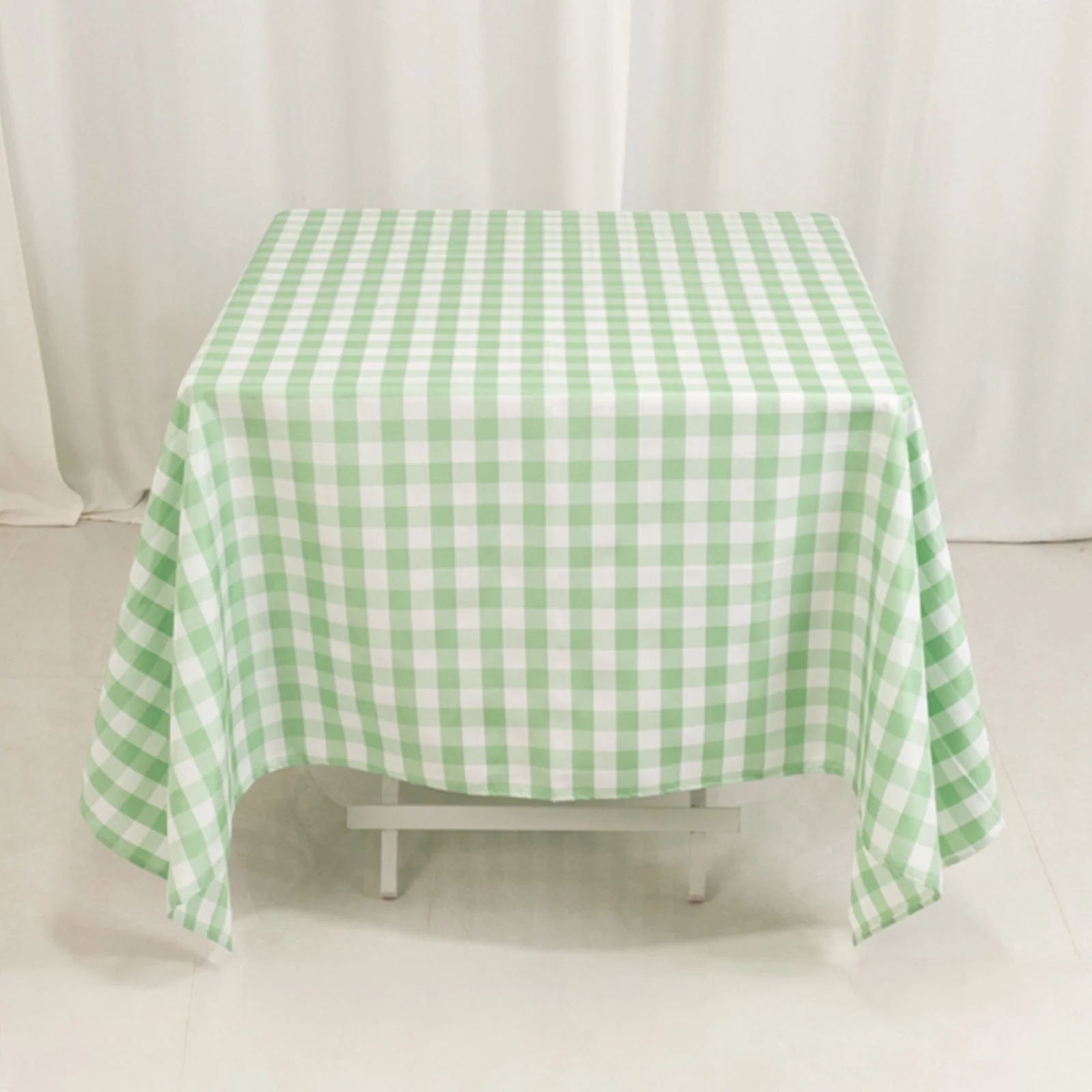 Polyester Square Tablecloth 70"x70" White/Sage Green Checkered Buffalo Plaid Table Cover