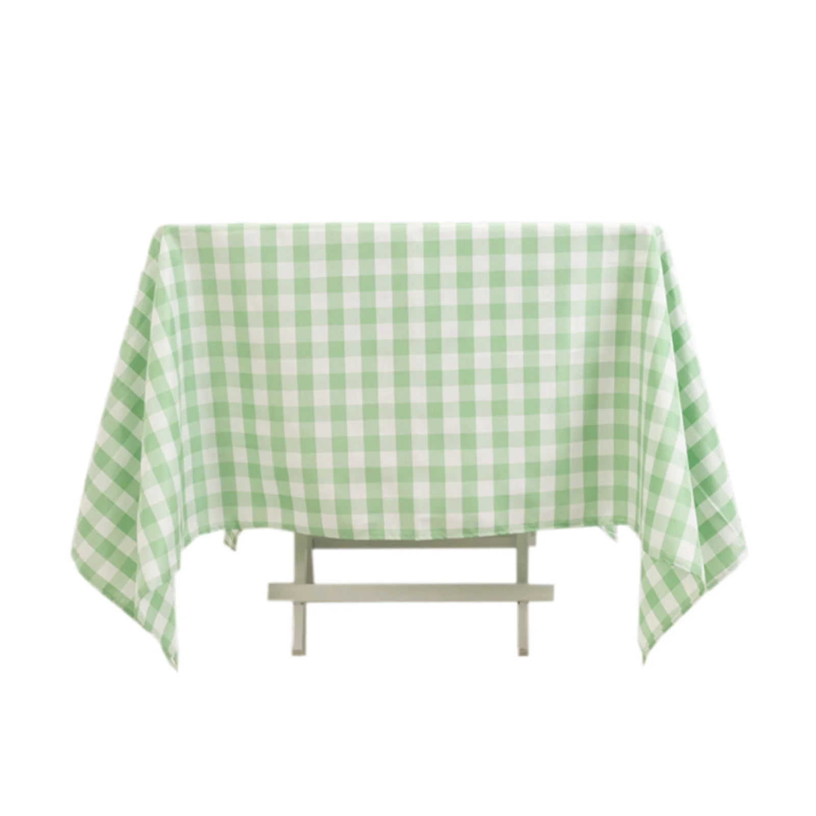 Polyester Square Tablecloth 70"x70" White/Sage Green Checkered Buffalo Plaid Table Cover - Image 7