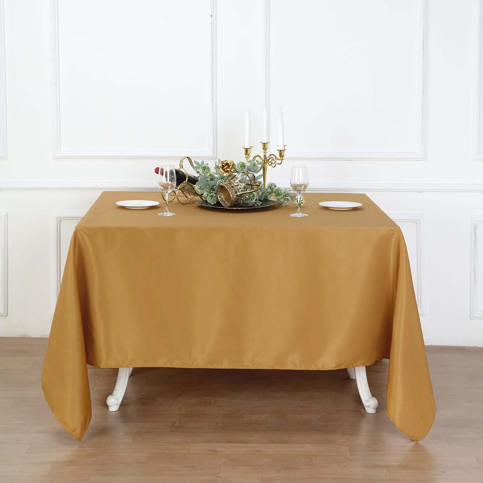 Polyester Square Tablecloth 90"x90" Gold - Wrinkle-Resistant and Durable Table Cover for Weddings & Special Occasions - Image 6