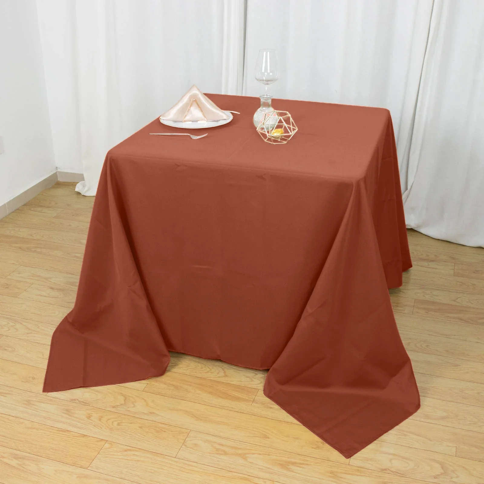 Polyester Square Tablecloth 90"x90" Terracotta (Rust) - Wrinkle-Resistant & Durable Table Cover - Image 2