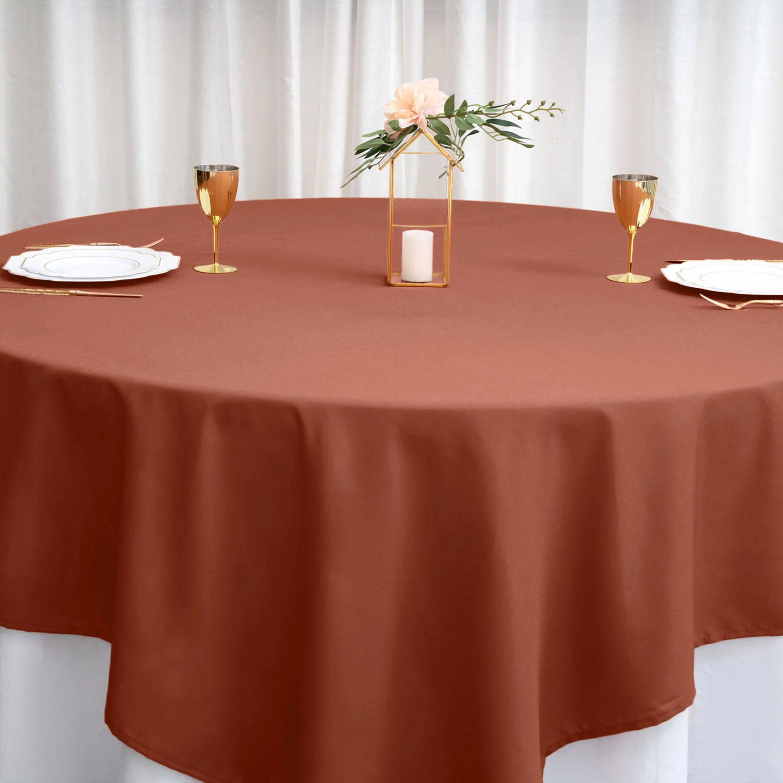 Polyester Square Tablecloth 90"x90" Terracotta (Rust) - Wrinkle-Resistant & Durable Table Cover - Image 5