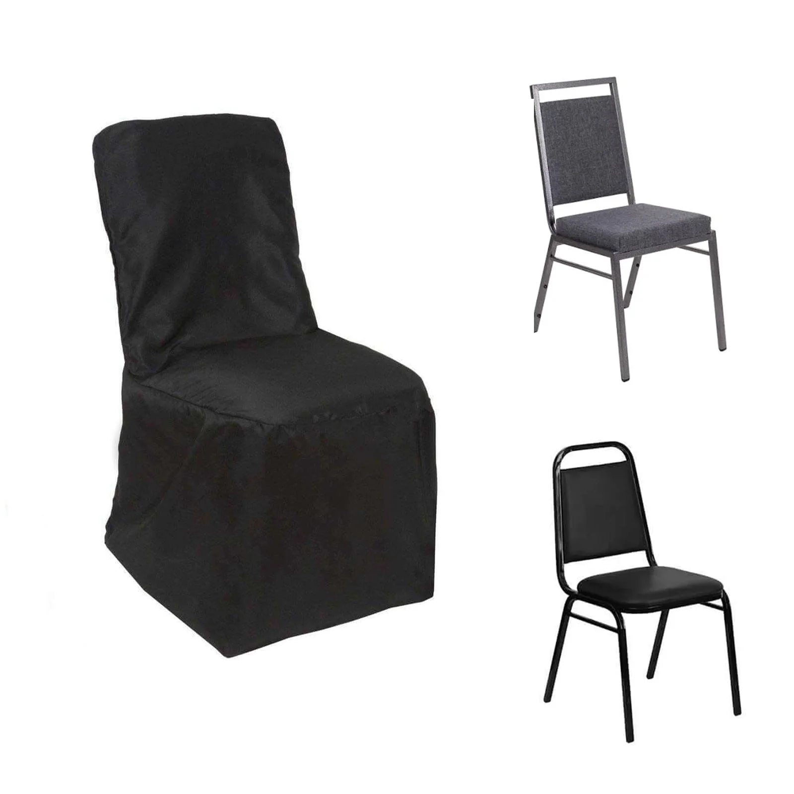 Polyester Square Top Banquet Chair Cover Black - Reusable Slip-On Slipcover - Image 6
