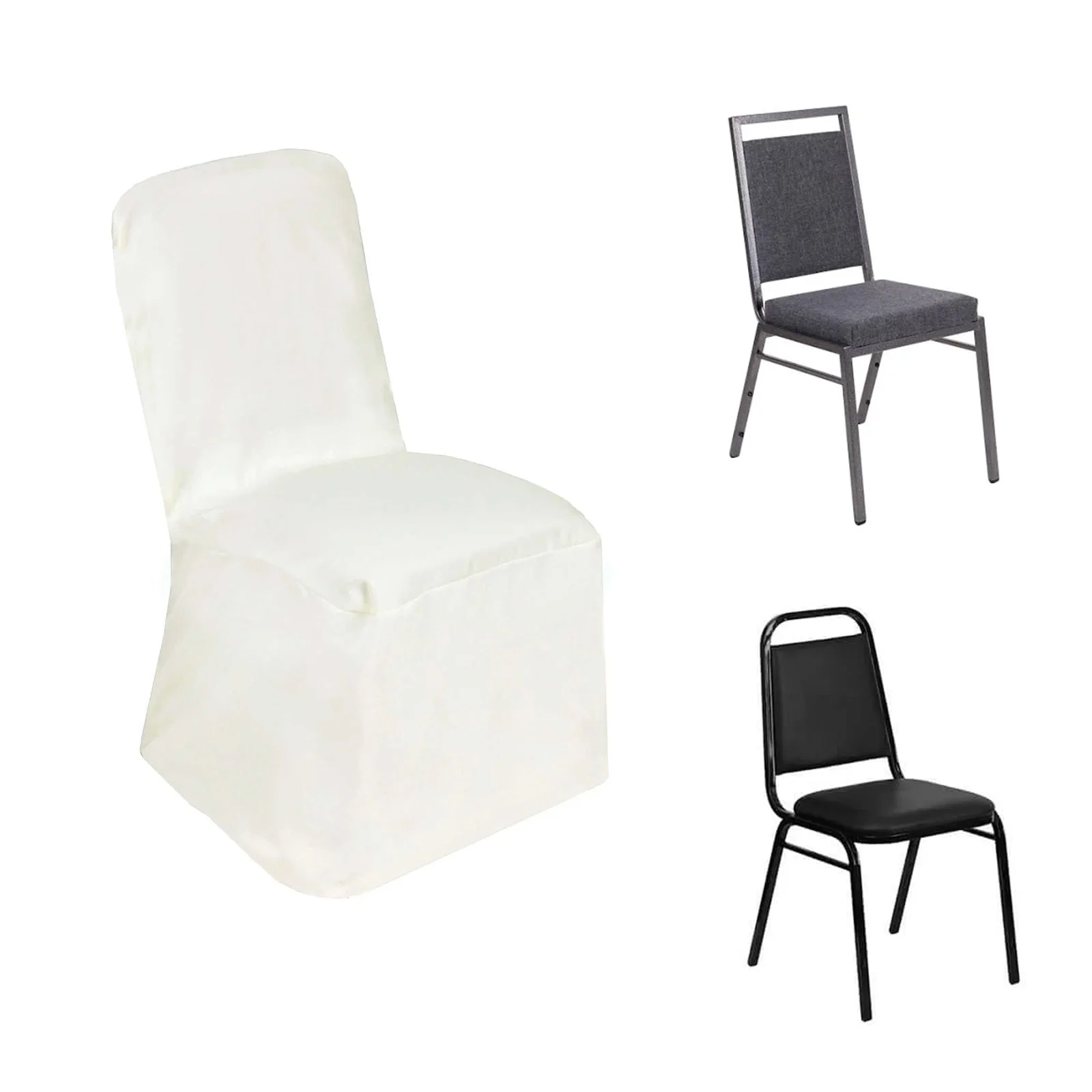 Polyester Square Top Banquet Chair Cover Ivory - Reusable Slip-On Slipcover - Image 6