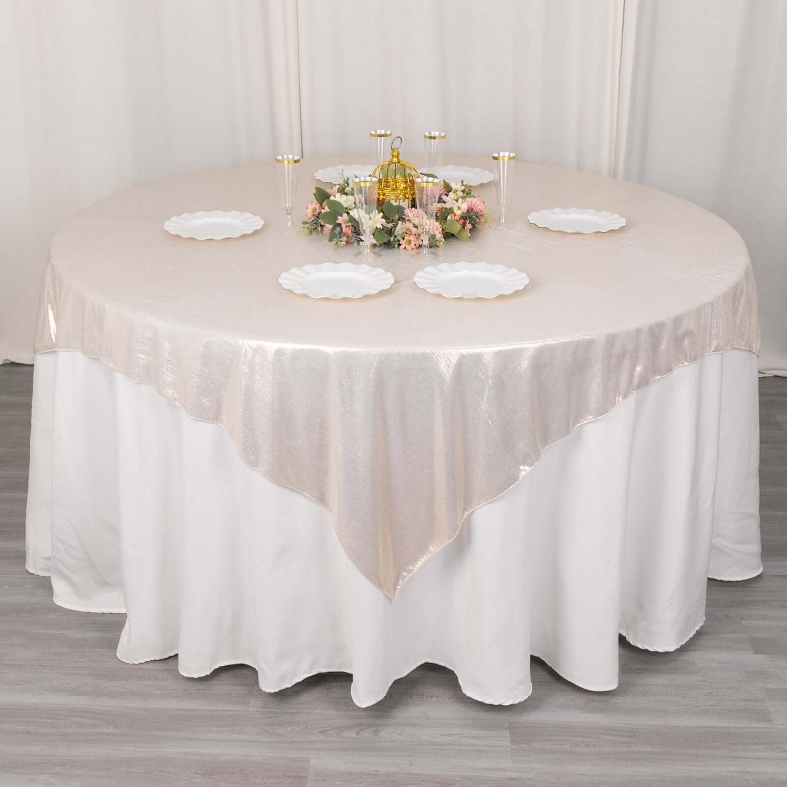 Polyester Table Overlay 72"x72" Beige - Shimmer Sequin Dots Wrinkle-Free Table Topper - Image 3
