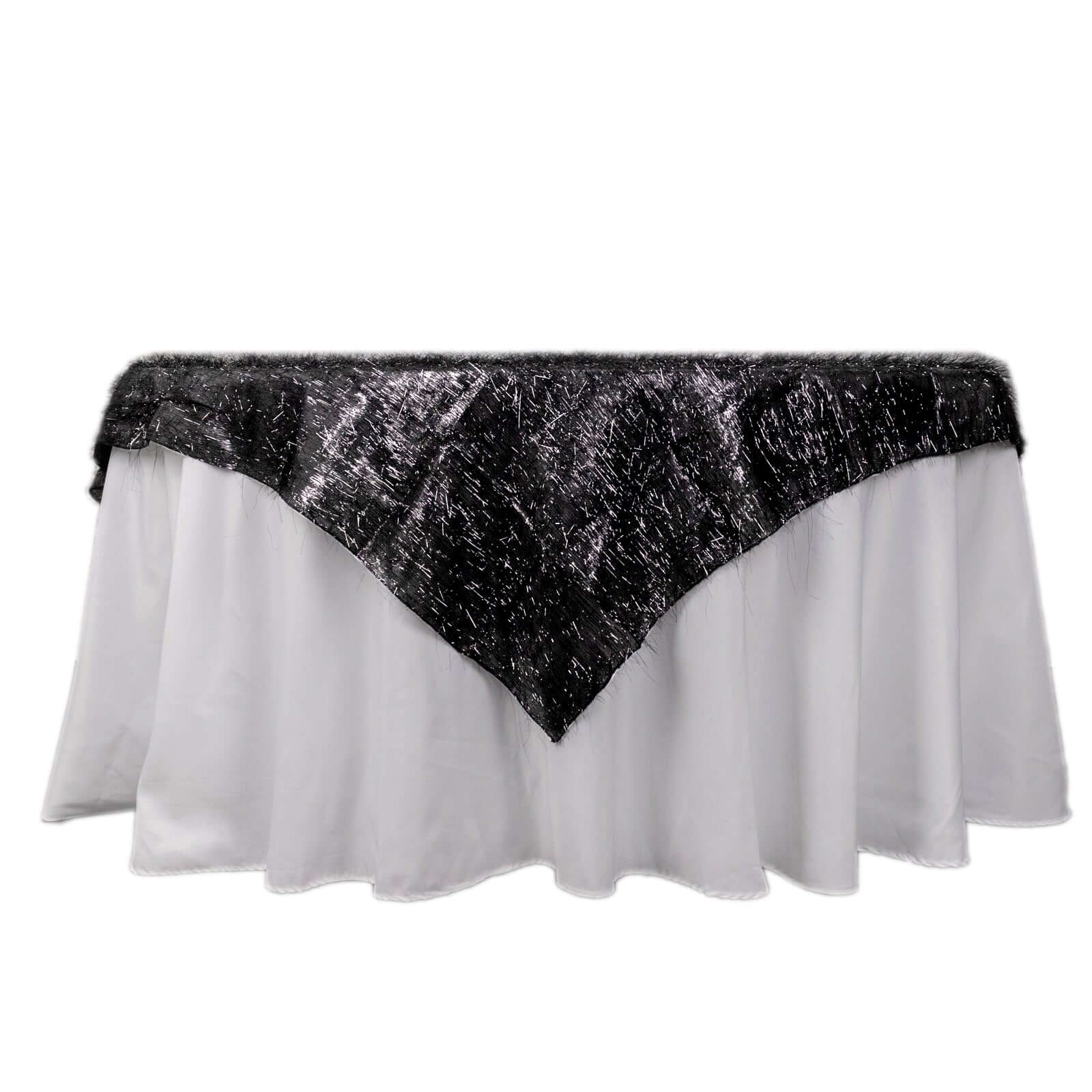 Polyester Table Overlay 72"x72" Black - Metallic Fringe Shag Tinsel Table Topper - Image 6