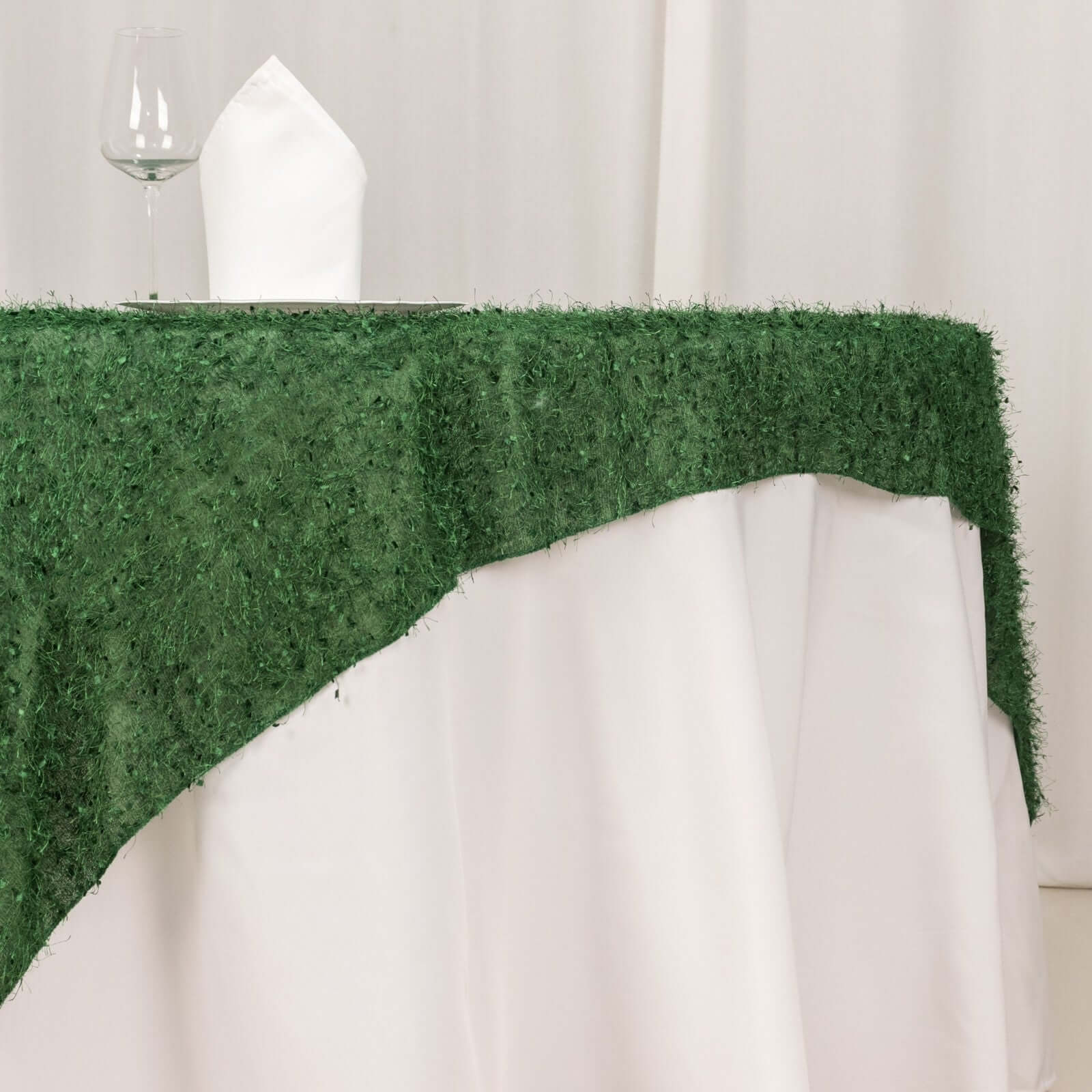 Polyester Table Overlay 72"x72" Green - Fringe Shag Table Topper - Image 4