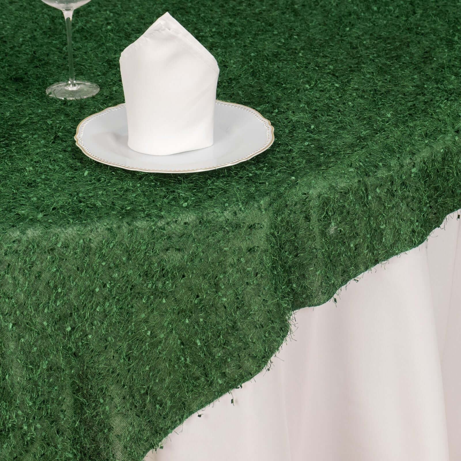 Polyester Table Overlay 72"x72" Green - Fringe Shag Table Topper - Image 5