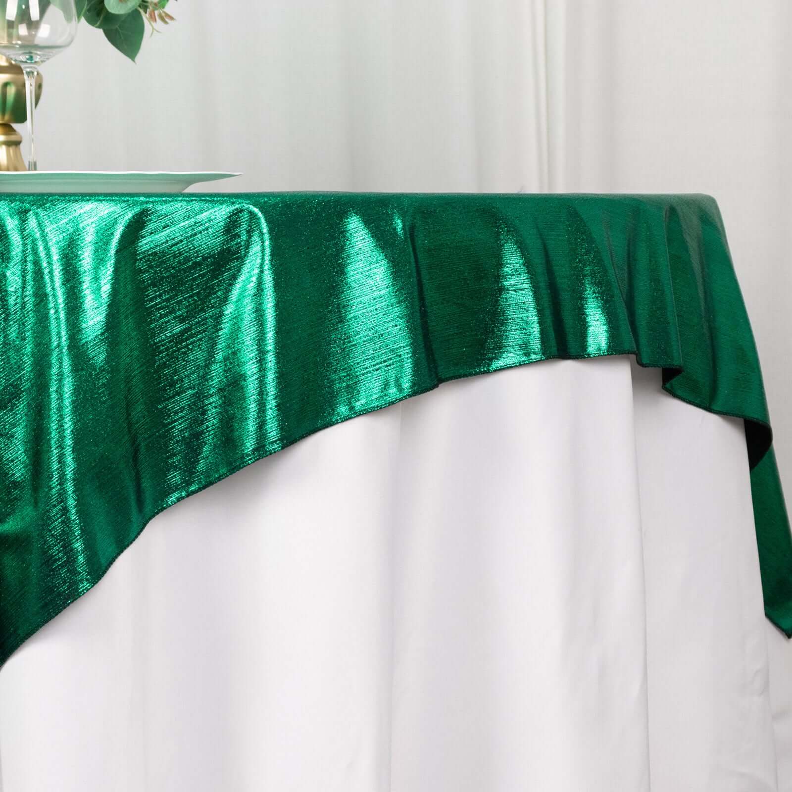 Polyester Table Overlay 72"x72" Hunter Emerald Green - Shimmer Sequin Dots Wrinkle-Free Table Topper - Image 4